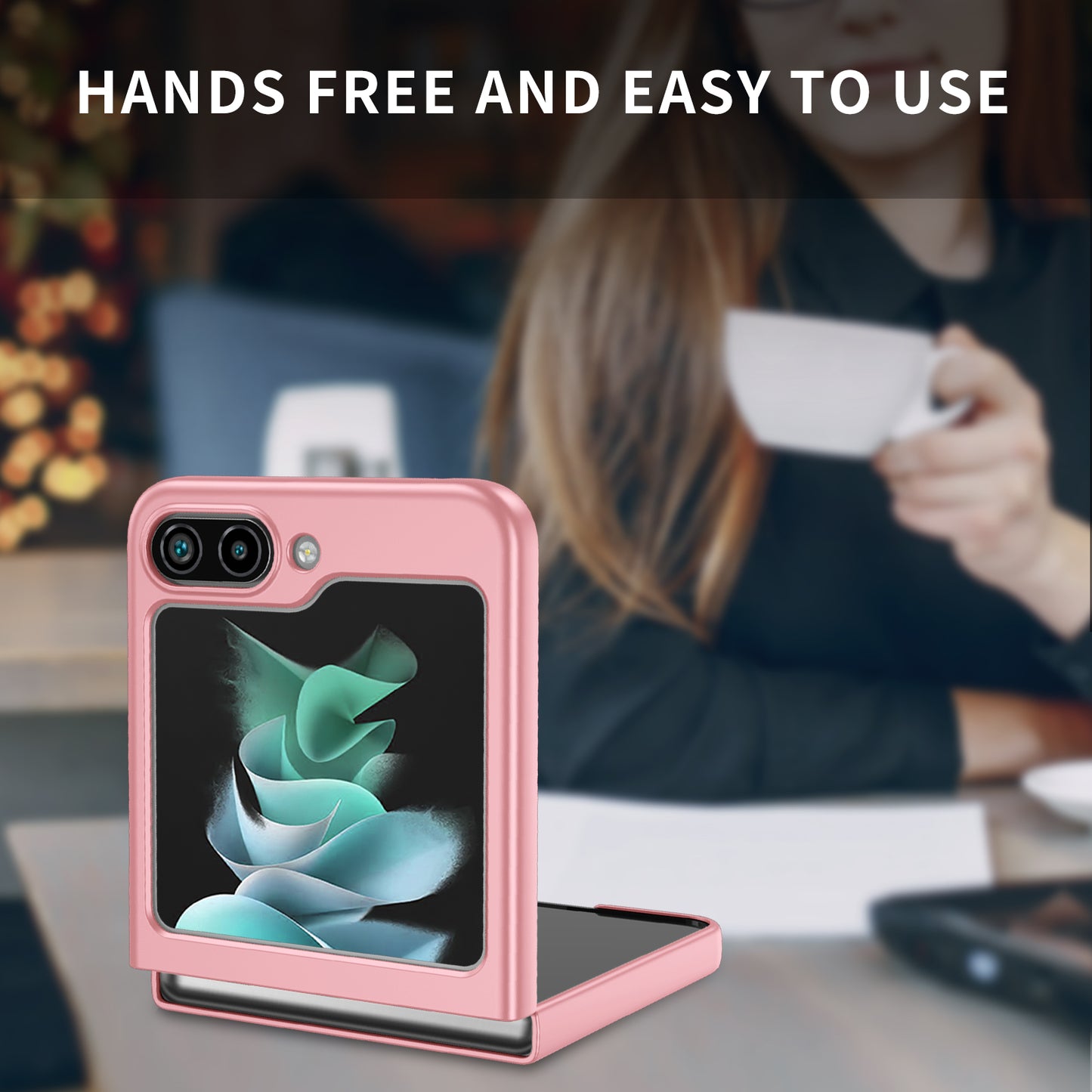 Uniqkart for Samsung Galaxy Z Flip5 5G Shockproof Hard PC Cover Folding Phone Protective Case - Pink