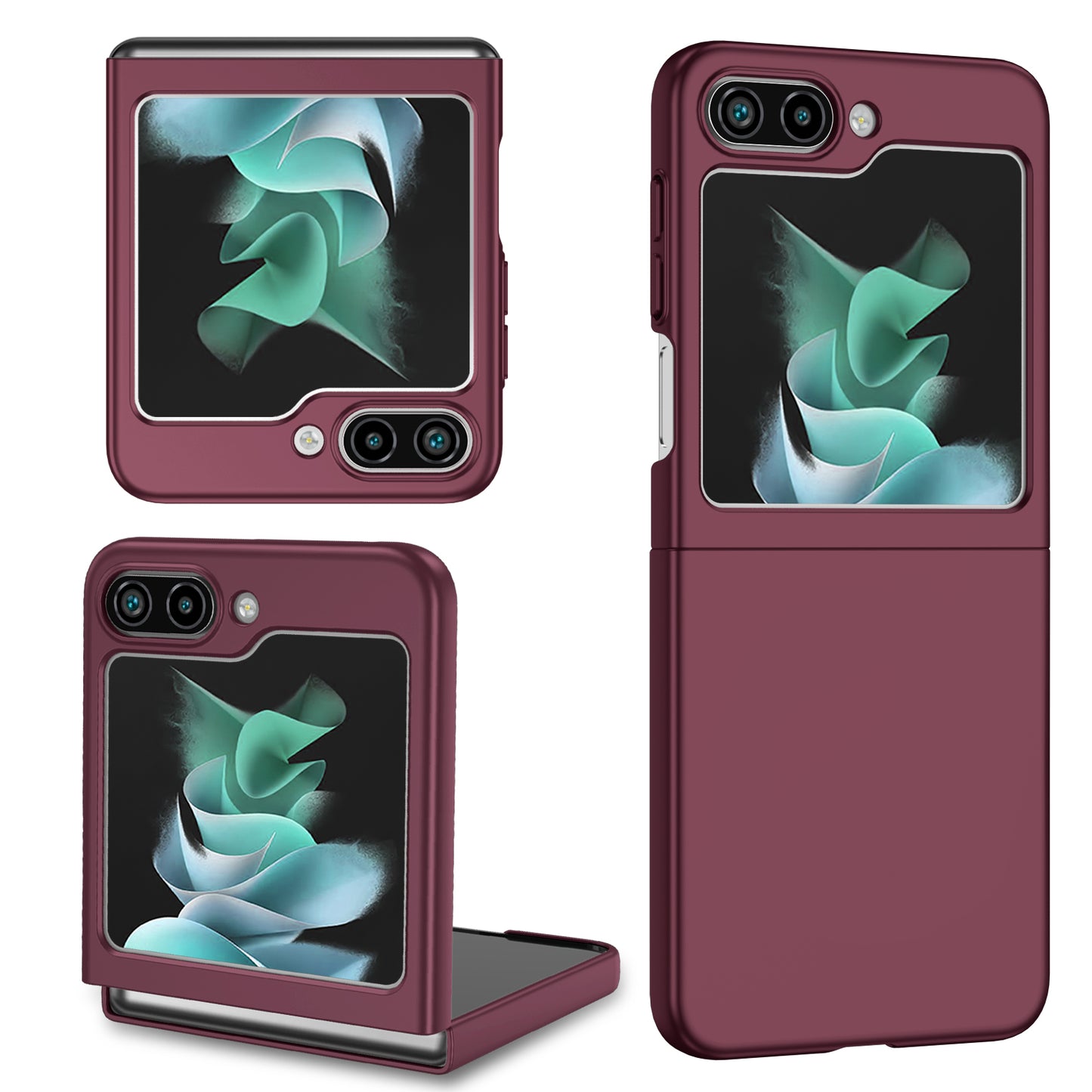 Uniqkart for Samsung Galaxy Z Flip5 5G Shockproof Hard PC Cover Folding Phone Protective Case - Wine Red