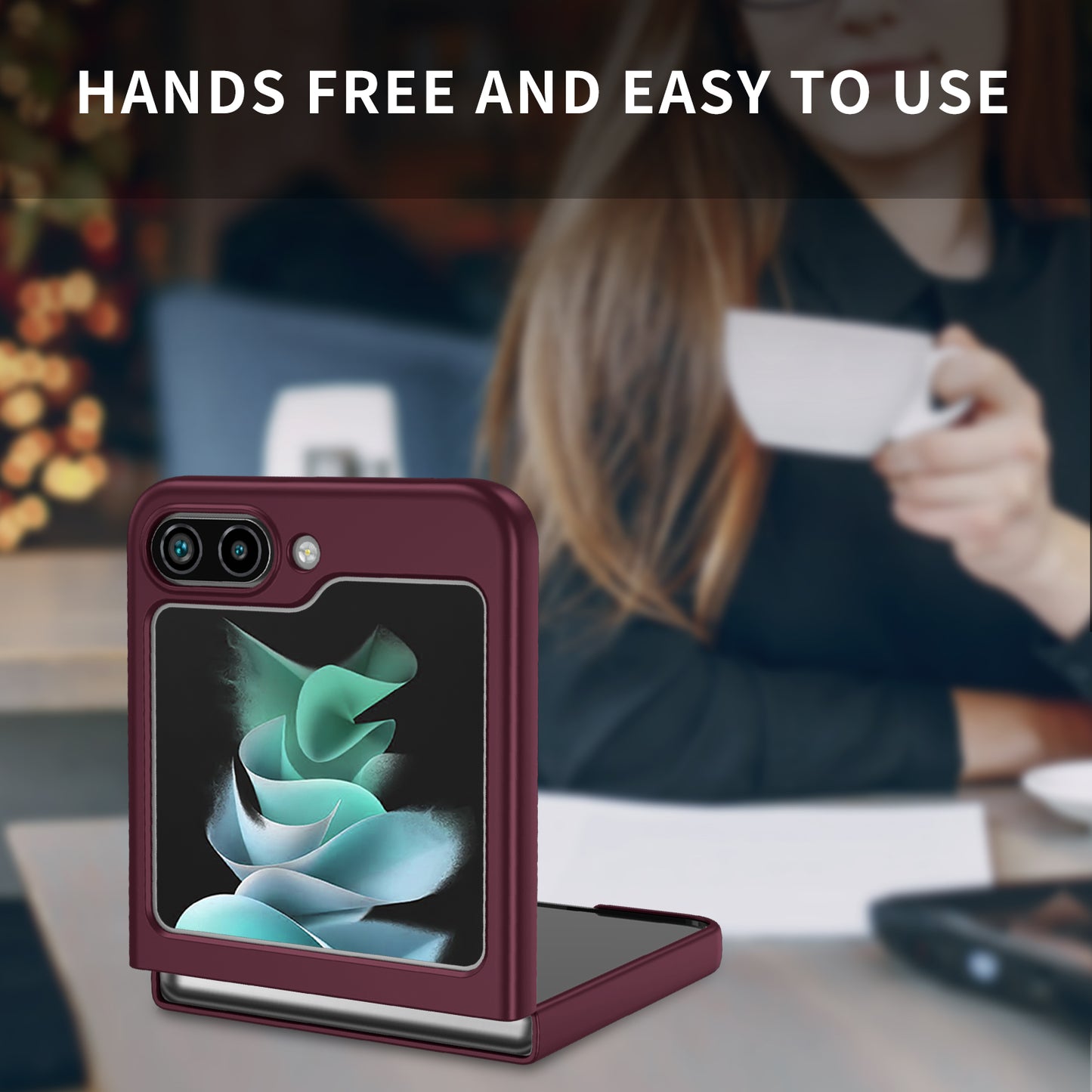 Uniqkart for Samsung Galaxy Z Flip5 5G Shockproof Hard PC Cover Folding Phone Protective Case - Wine Red