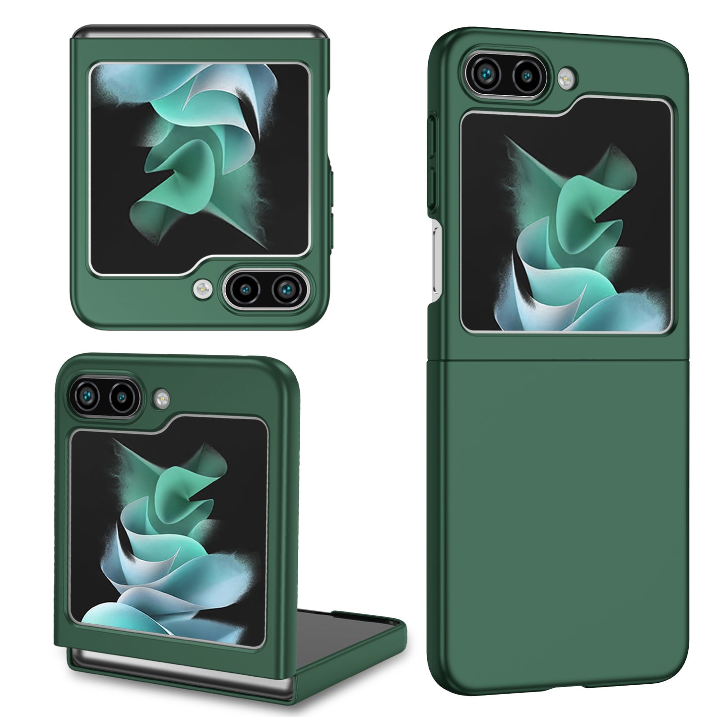Uniqkart for Samsung Galaxy Z Flip5 5G Shockproof Hard PC Cover Folding Phone Protective Case - Blackish Green