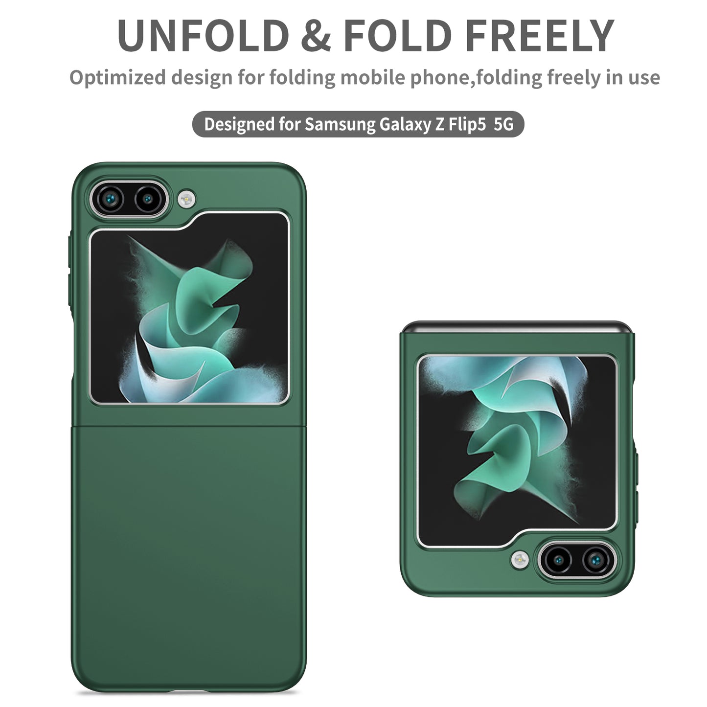 Uniqkart for Samsung Galaxy Z Flip5 5G Shockproof Hard PC Cover Folding Phone Protective Case - Blackish Green