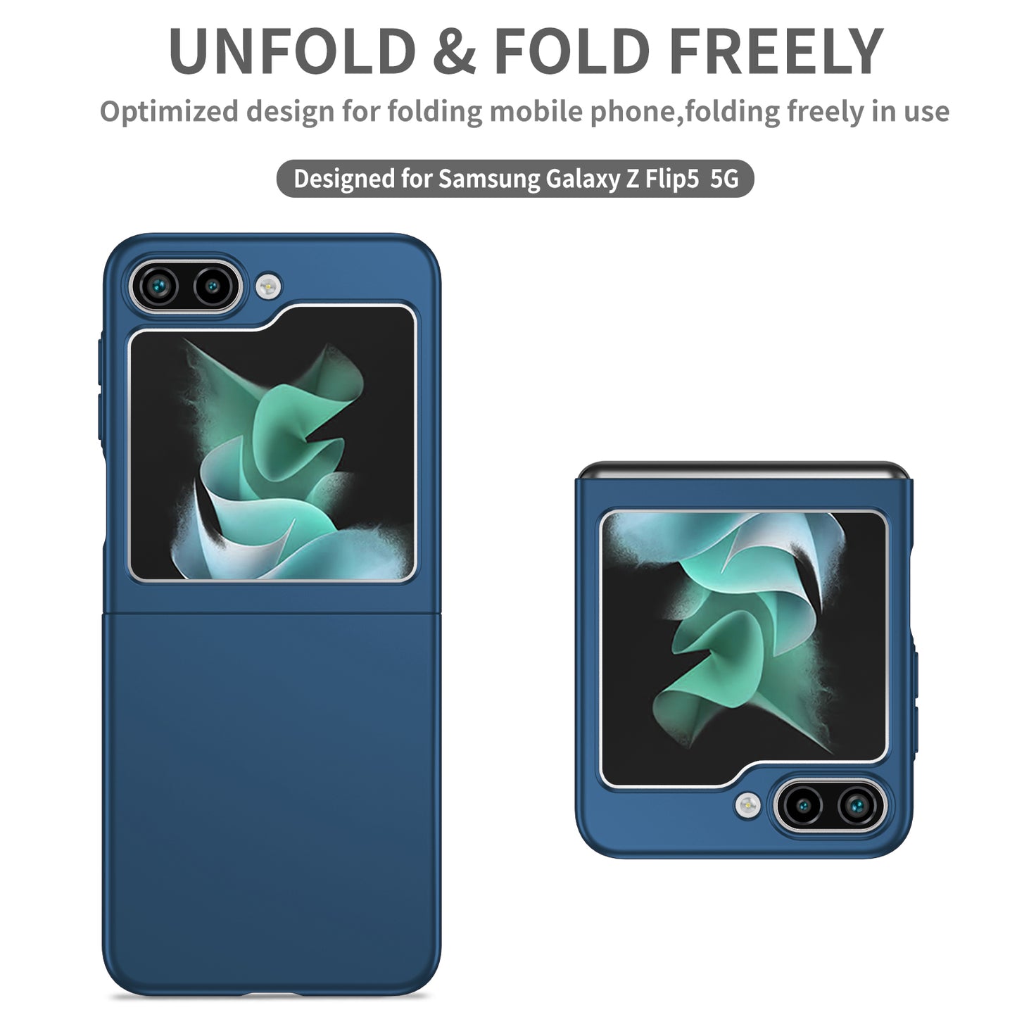Uniqkart for Samsung Galaxy Z Flip5 5G Shockproof Hard PC Cover Folding Phone Protective Case - Blue