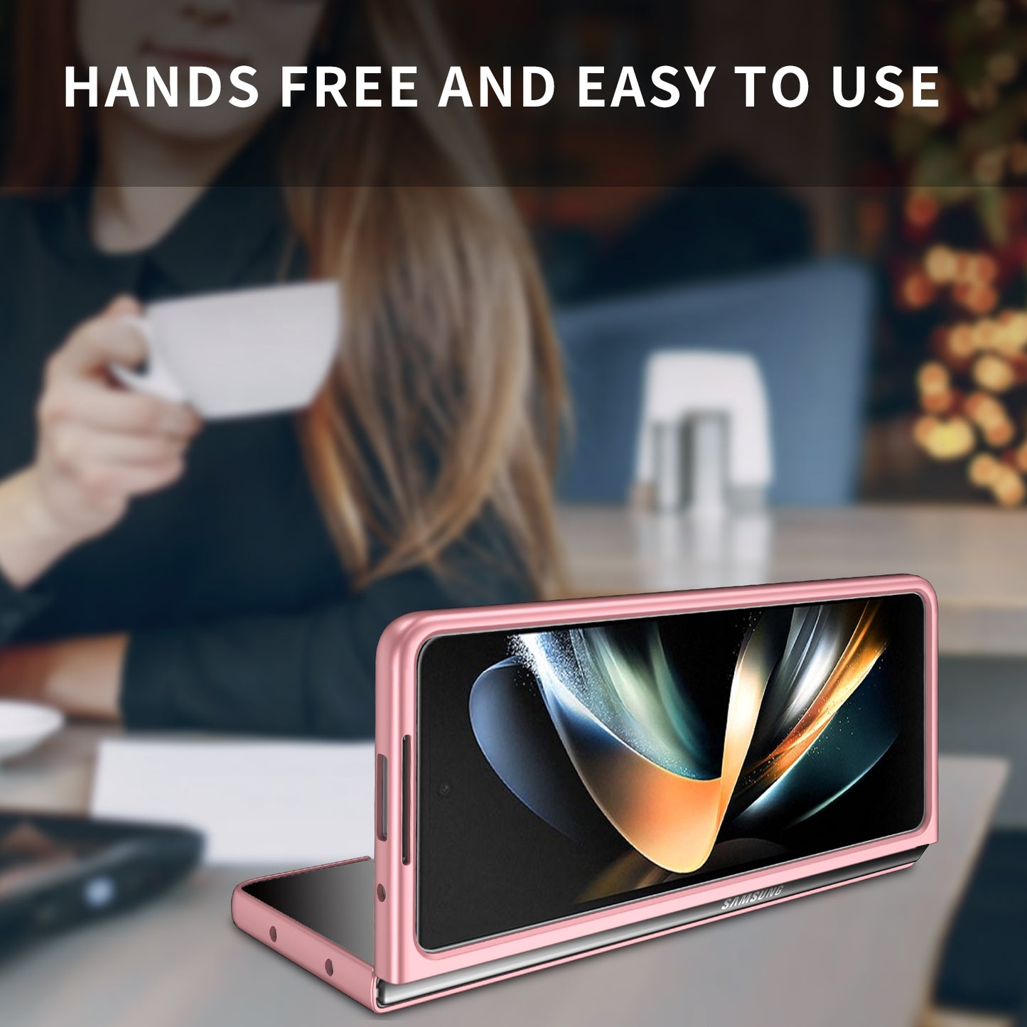 Uniqkart for Samsung Galaxy Z Fold5 5G Hard PC Anti-drop Cover Folding Phone Protective Case - Pink