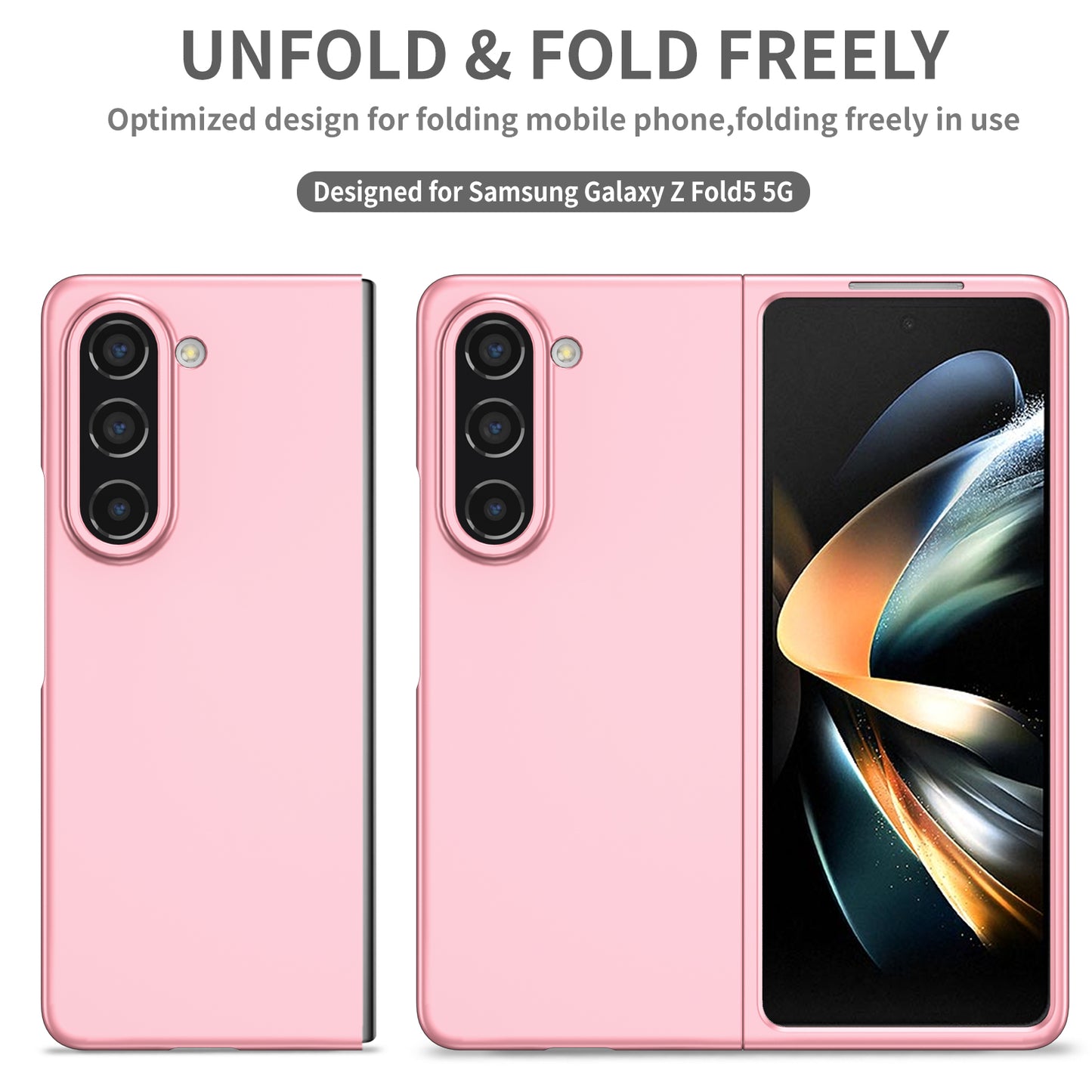 Uniqkart for Samsung Galaxy Z Fold5 5G Hard PC Anti-drop Cover Folding Phone Protective Case - Pink