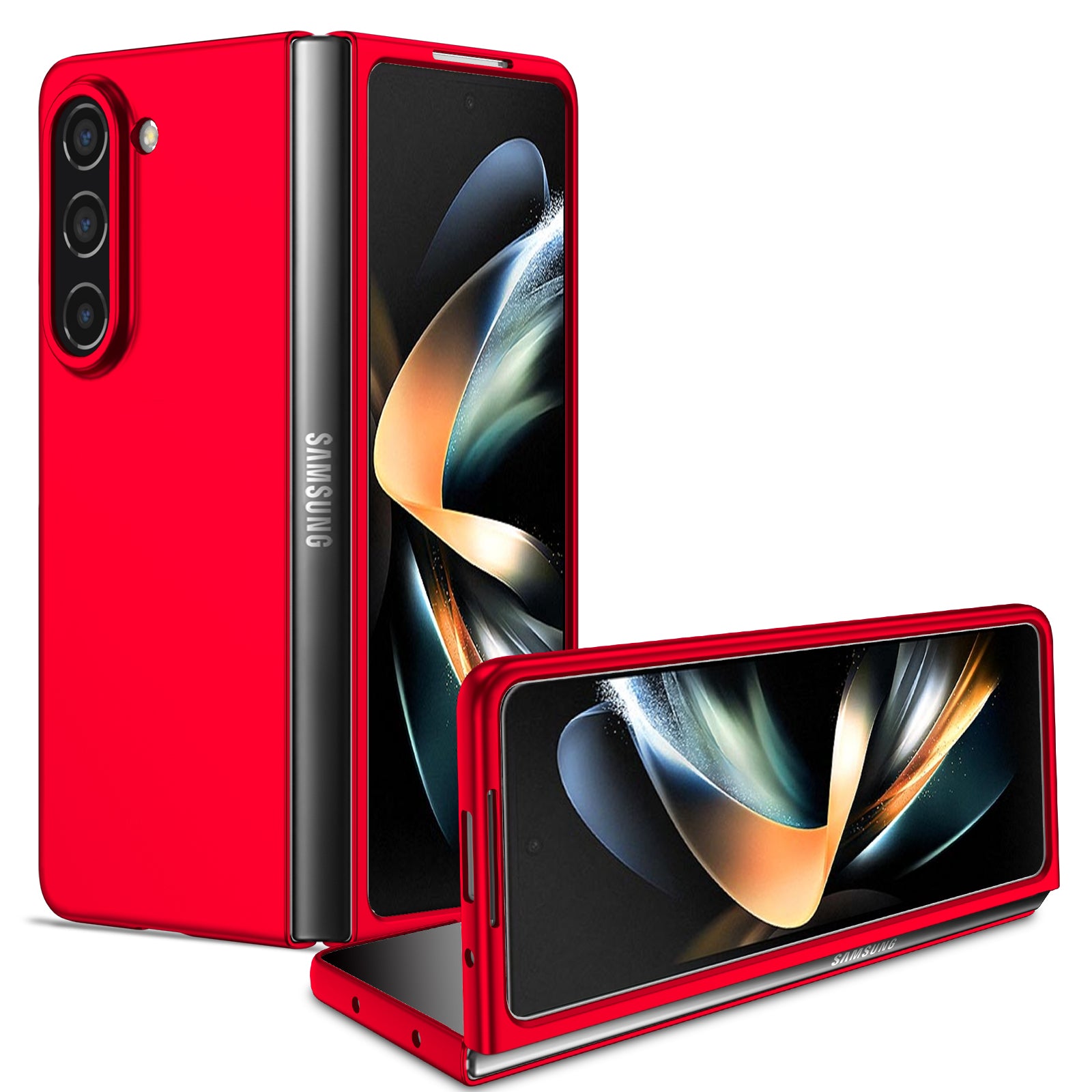 Uniqkart for Samsung Galaxy Z Fold5 5G Hard PC Anti-drop Cover Folding Phone Protective Case - Red