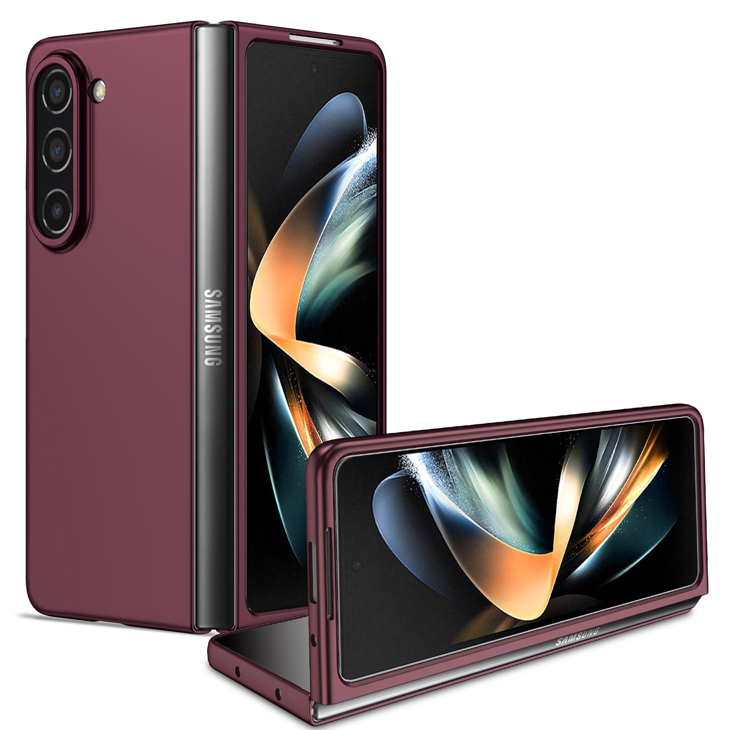 Uniqkart for Samsung Galaxy Z Fold5 5G Hard PC Anti-drop Cover Folding Phone Protective Case - Wine Red