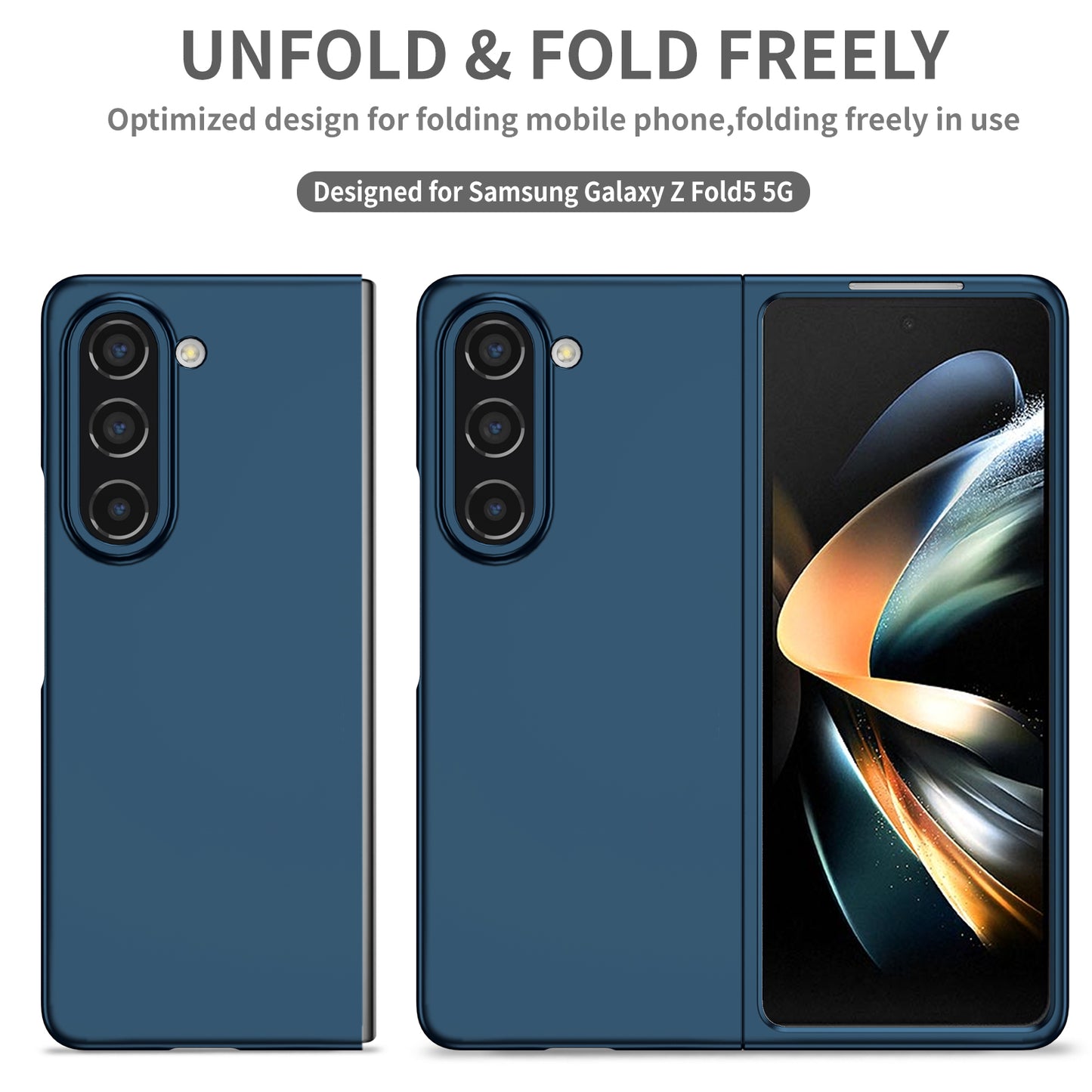 Uniqkart for Samsung Galaxy Z Fold5 5G Hard PC Anti-drop Cover Folding Phone Protective Case - Blue