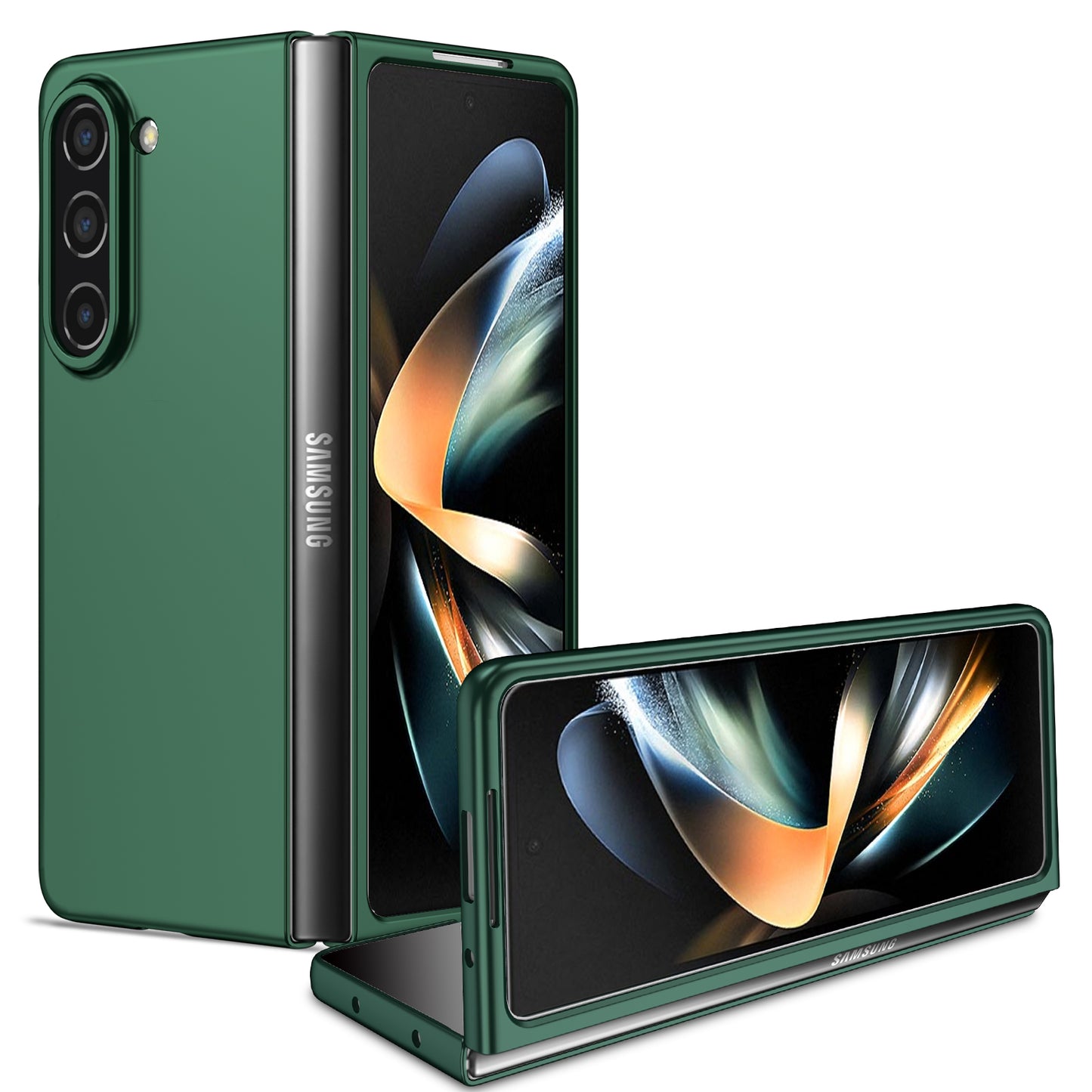 Uniqkart for Samsung Galaxy Z Fold5 5G Hard PC Anti-drop Cover Folding Phone Protective Case - Blackish Green