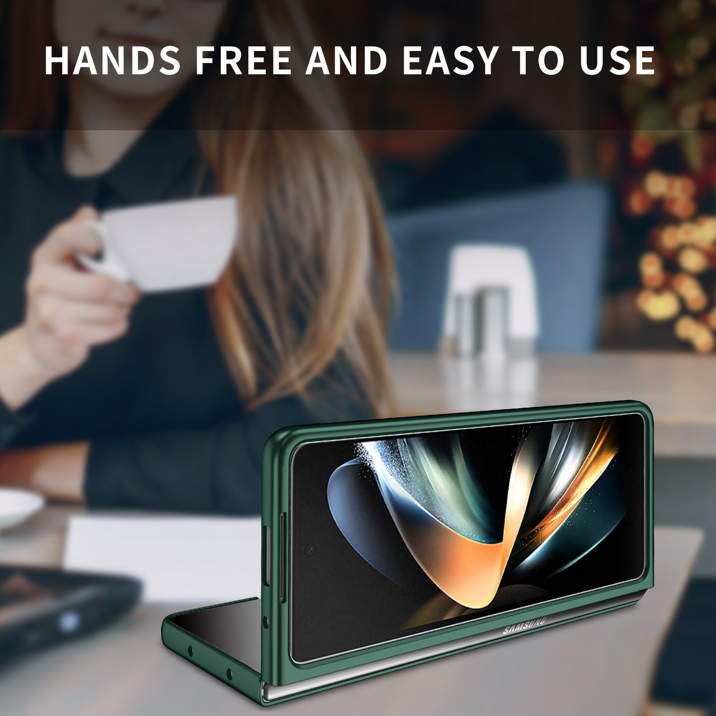 Uniqkart for Samsung Galaxy Z Fold5 5G Hard PC Anti-drop Cover Folding Phone Protective Case - Blackish Green