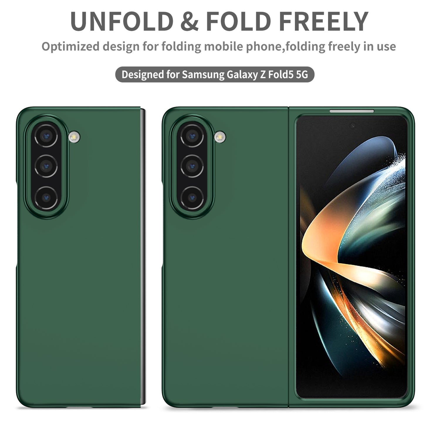 Uniqkart for Samsung Galaxy Z Fold5 5G Hard PC Anti-drop Cover Folding Phone Protective Case - Blackish Green