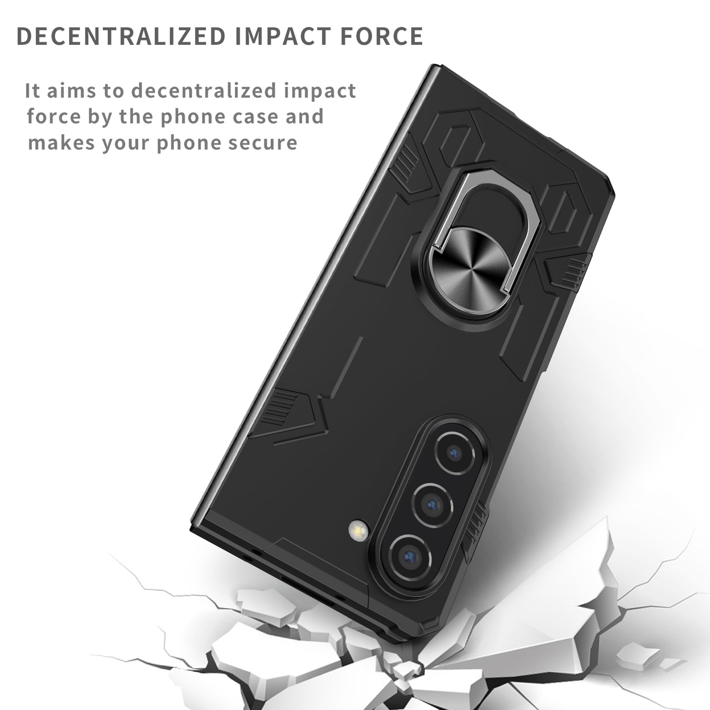 Uniqkart for Samsung Galaxy Z Fold5 5G Ring Kickstand Phone Case Hard PC Anti-drop Cover Support Magnetic Car Mount - Black