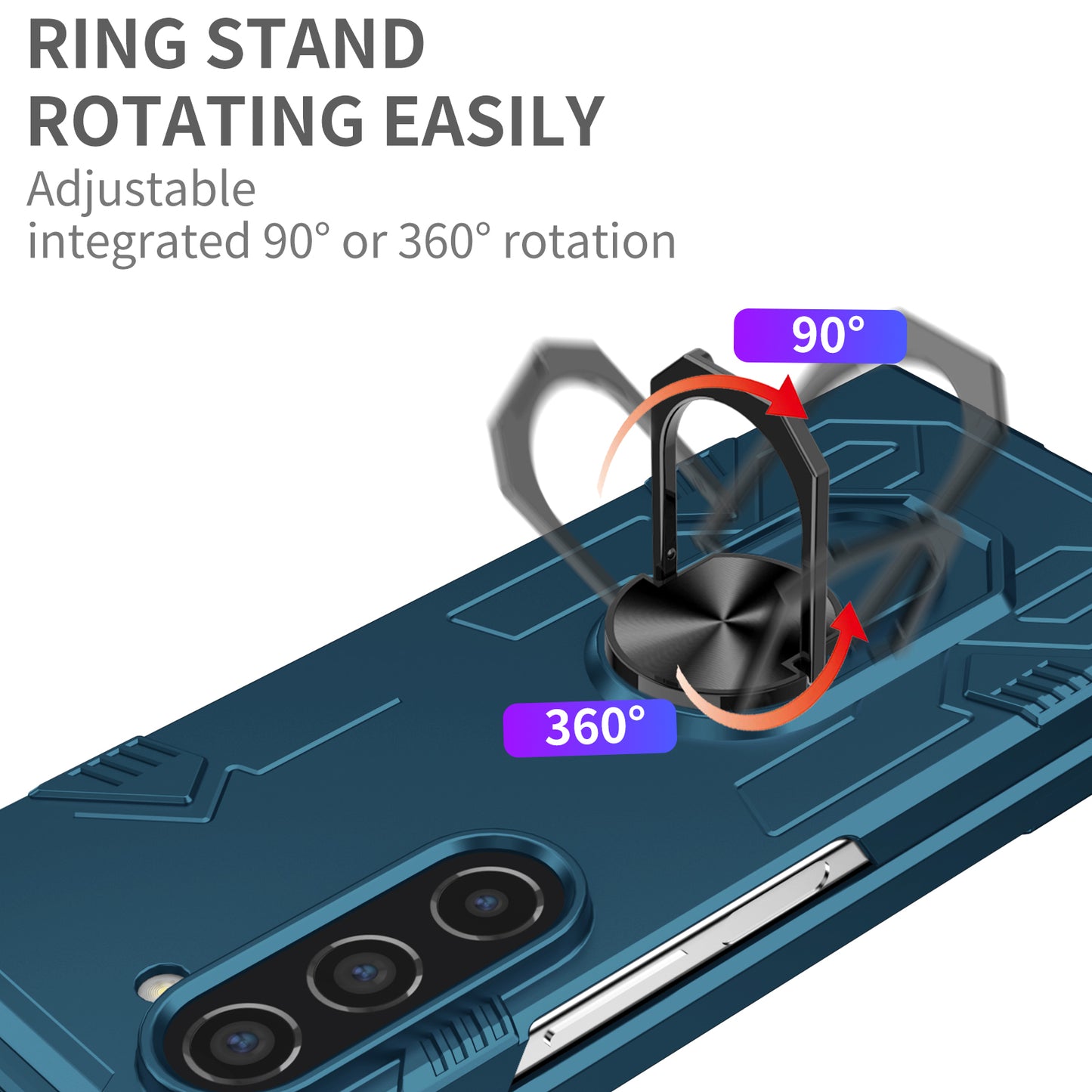 Uniqkart for Samsung Galaxy Z Fold5 5G Ring Kickstand Phone Case Hard PC Anti-drop Cover Support Magnetic Car Mount - Blue