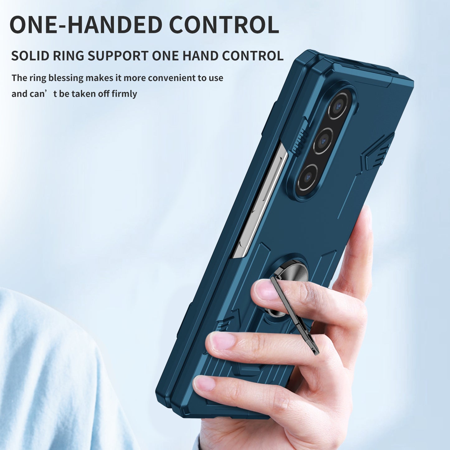 Uniqkart for Samsung Galaxy Z Fold5 5G Ring Kickstand Phone Case Hard PC Anti-drop Cover Support Magnetic Car Mount - Blue