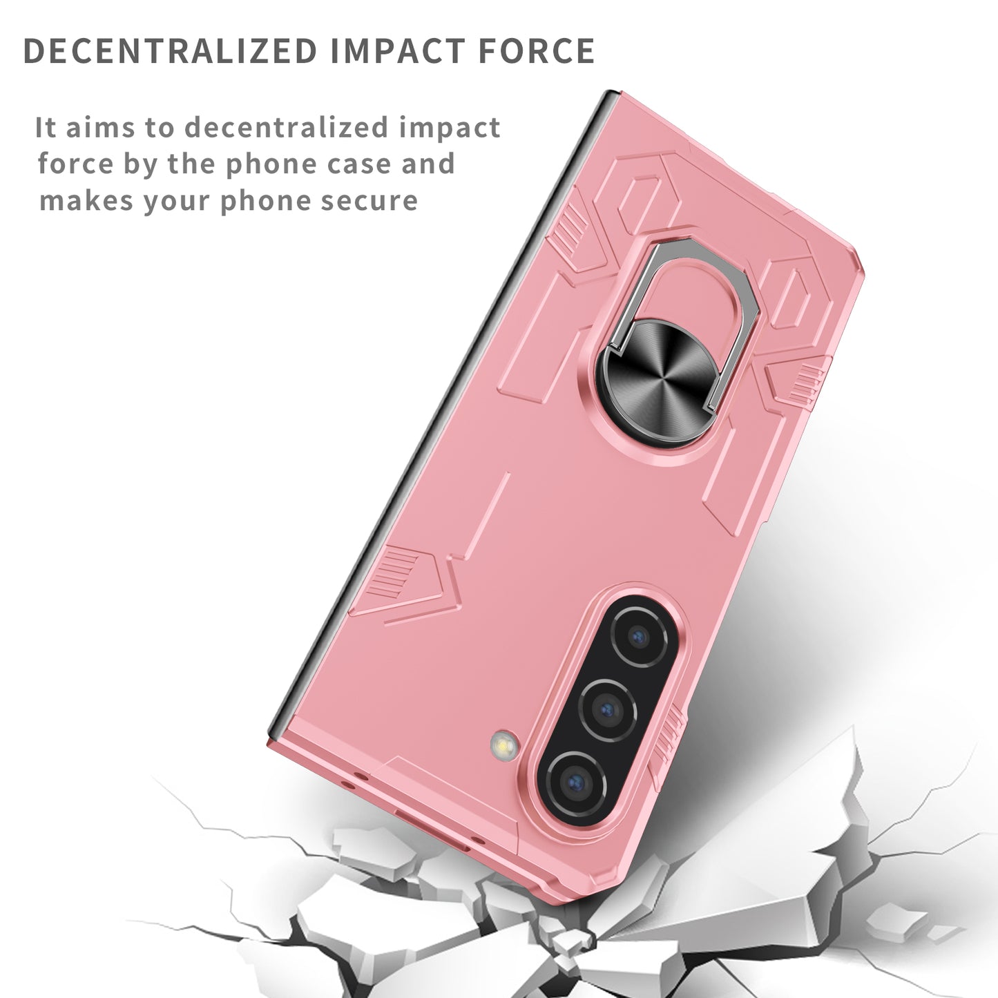 Uniqkart for Samsung Galaxy Z Fold5 5G Ring Kickstand Phone Case Hard PC Anti-drop Cover Support Magnetic Car Mount - Pink