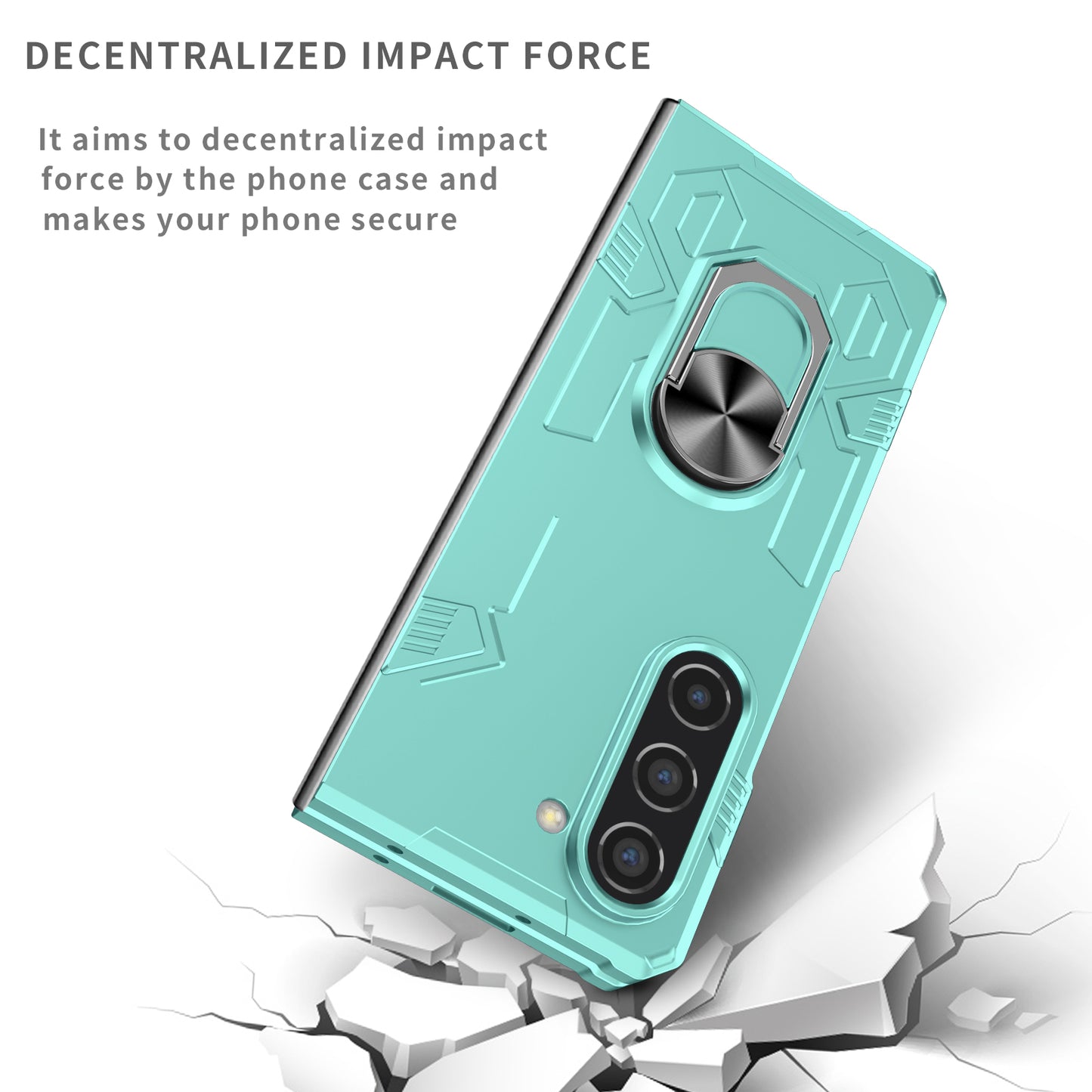 Uniqkart for Samsung Galaxy Z Fold5 5G Ring Kickstand Phone Case Hard PC Anti-drop Cover Support Magnetic Car Mount - Green