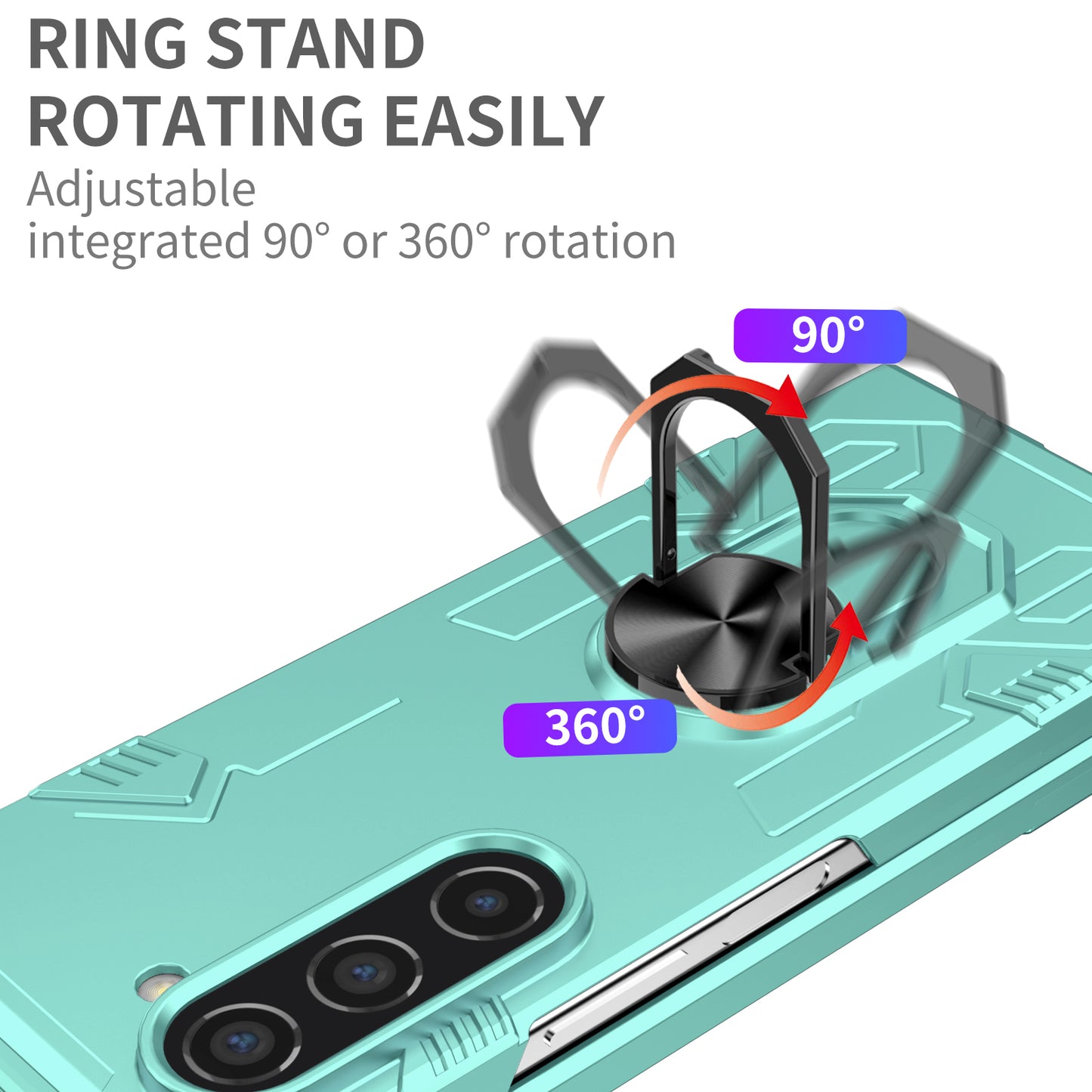 Uniqkart for Samsung Galaxy Z Fold5 5G Ring Kickstand Phone Case Hard PC Anti-drop Cover Support Magnetic Car Mount - Green