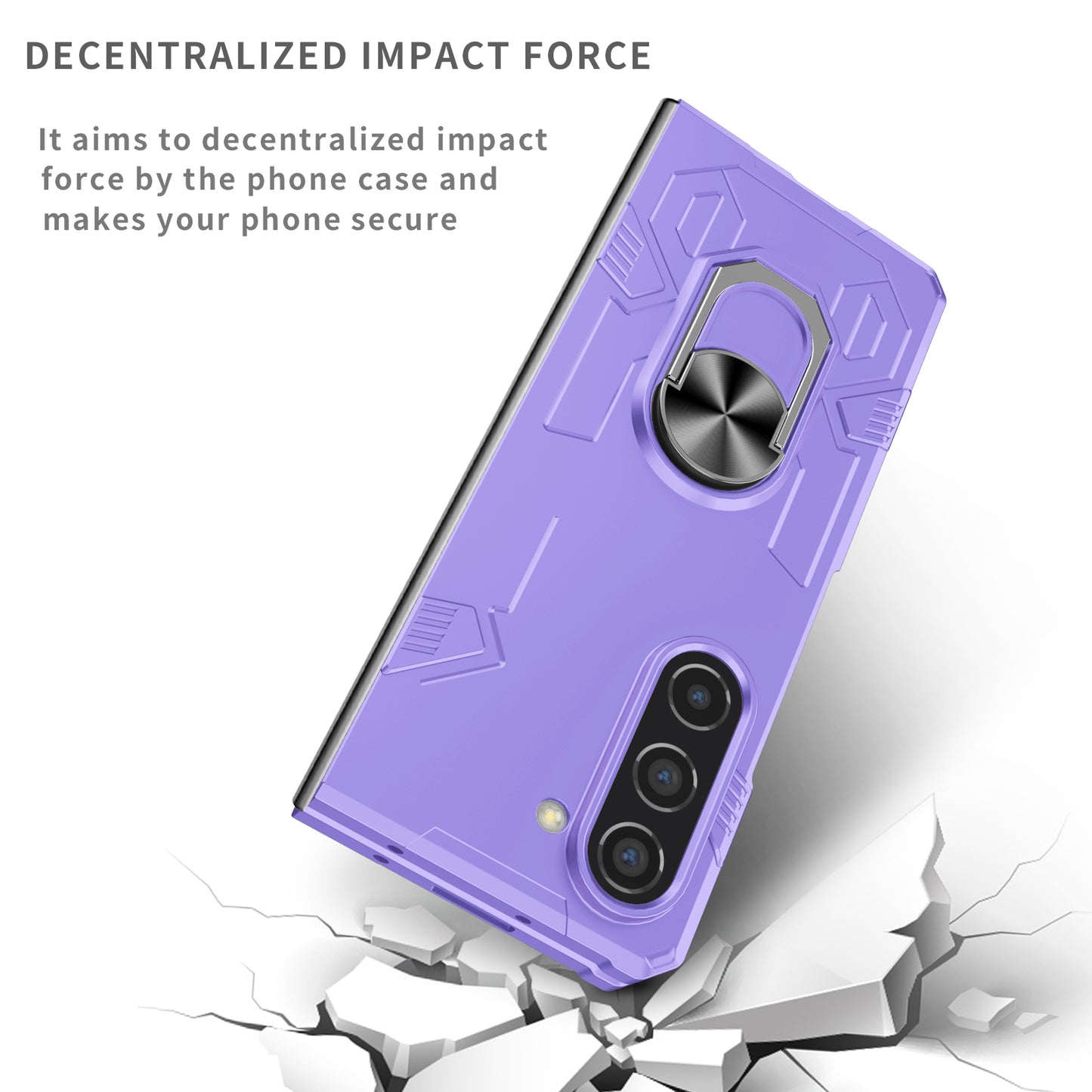 Uniqkart for Samsung Galaxy Z Fold5 5G Ring Kickstand Phone Case Hard PC Anti-drop Cover Support Magnetic Car Mount - Purple