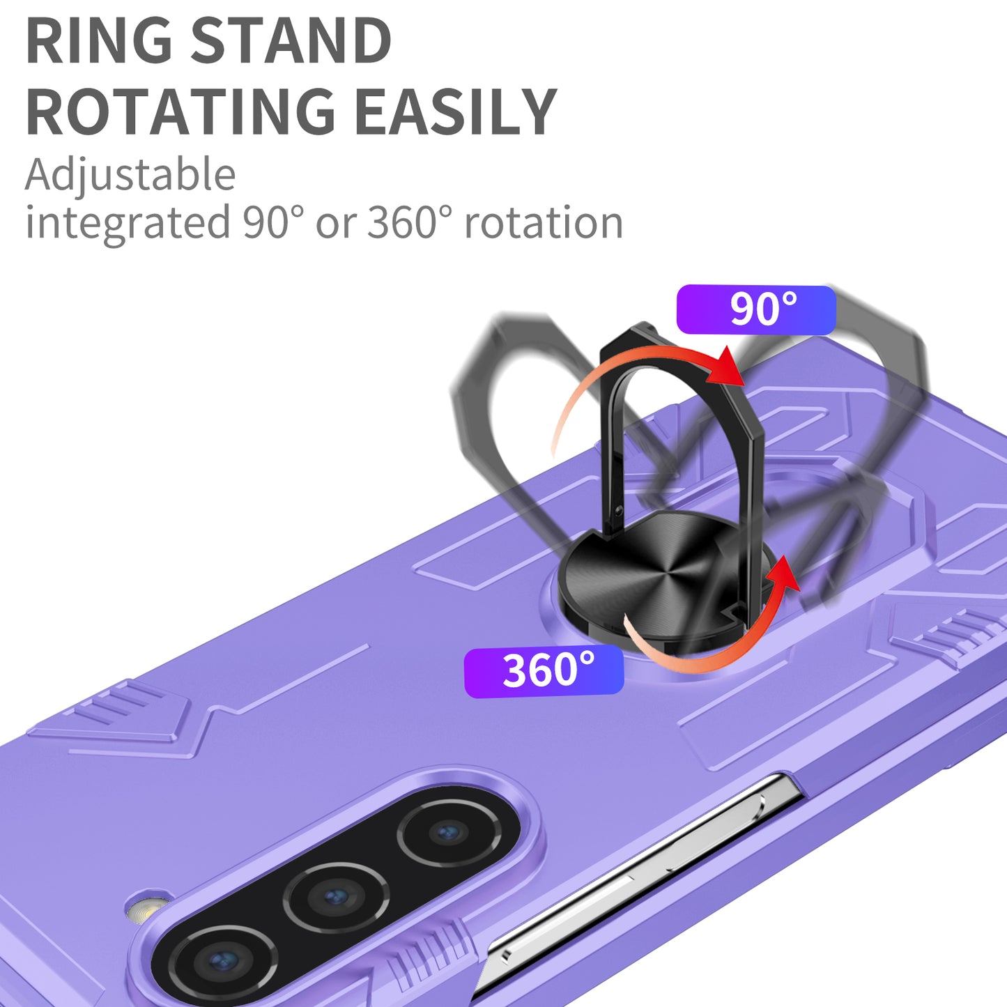 Uniqkart for Samsung Galaxy Z Fold5 5G Ring Kickstand Phone Case Hard PC Anti-drop Cover Support Magnetic Car Mount - Purple