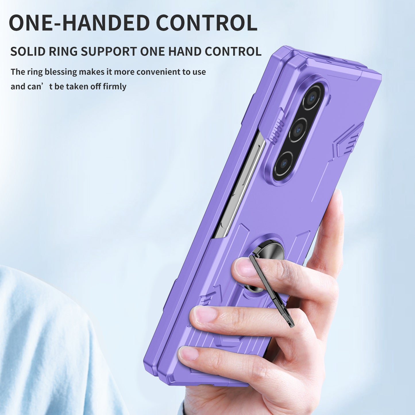 Uniqkart for Samsung Galaxy Z Fold5 5G Ring Kickstand Phone Case Hard PC Anti-drop Cover Support Magnetic Car Mount - Purple