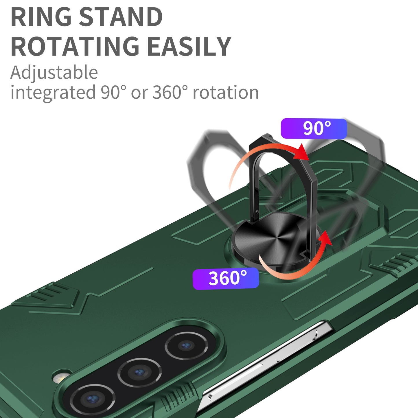 Uniqkart for Samsung Galaxy Z Fold5 5G Ring Kickstand Phone Case Hard PC Anti-drop Cover Support Magnetic Car Mount - Blackish Green
