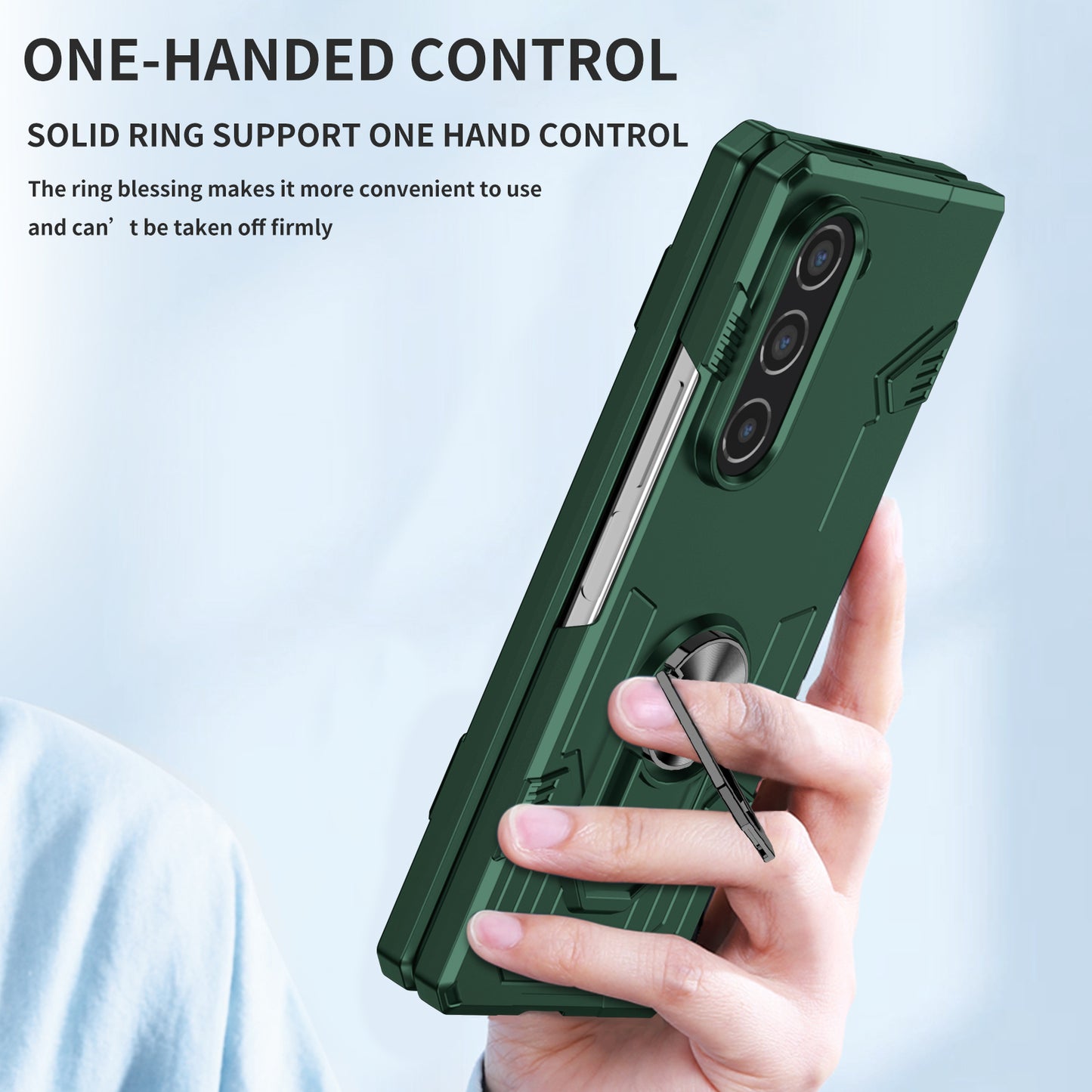 Uniqkart for Samsung Galaxy Z Fold5 5G Ring Kickstand Phone Case Hard PC Anti-drop Cover Support Magnetic Car Mount - Blackish Green