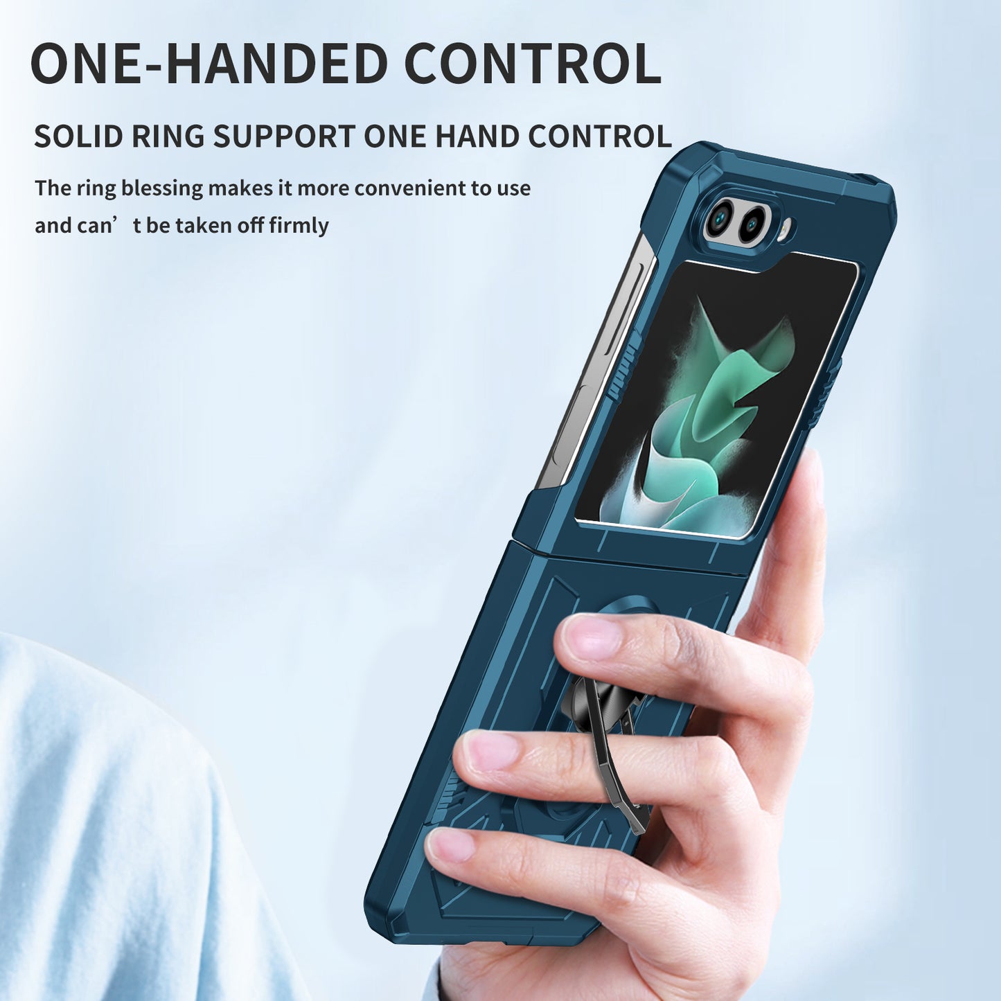 Uniqkart for Galaxy Z Flip5 5G PC Shockproof Cover Ring Kickstand Phone Case Support Magnetic Car Mount - Blue