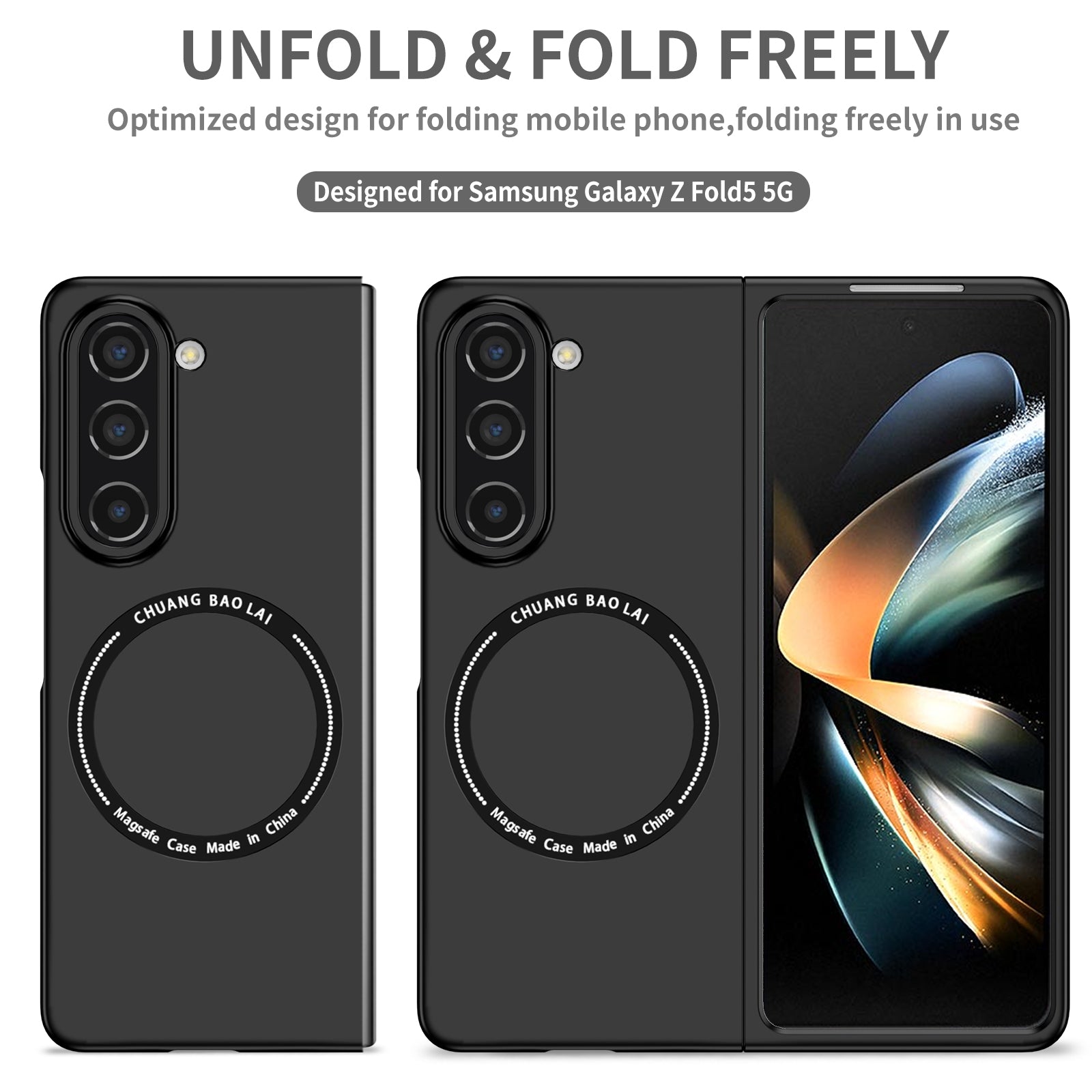 Uniqkart for Samsung Galaxy Z Fold5 5G Hard PC Phone Case Magnetic Cover Compatible with MagSafe - Black