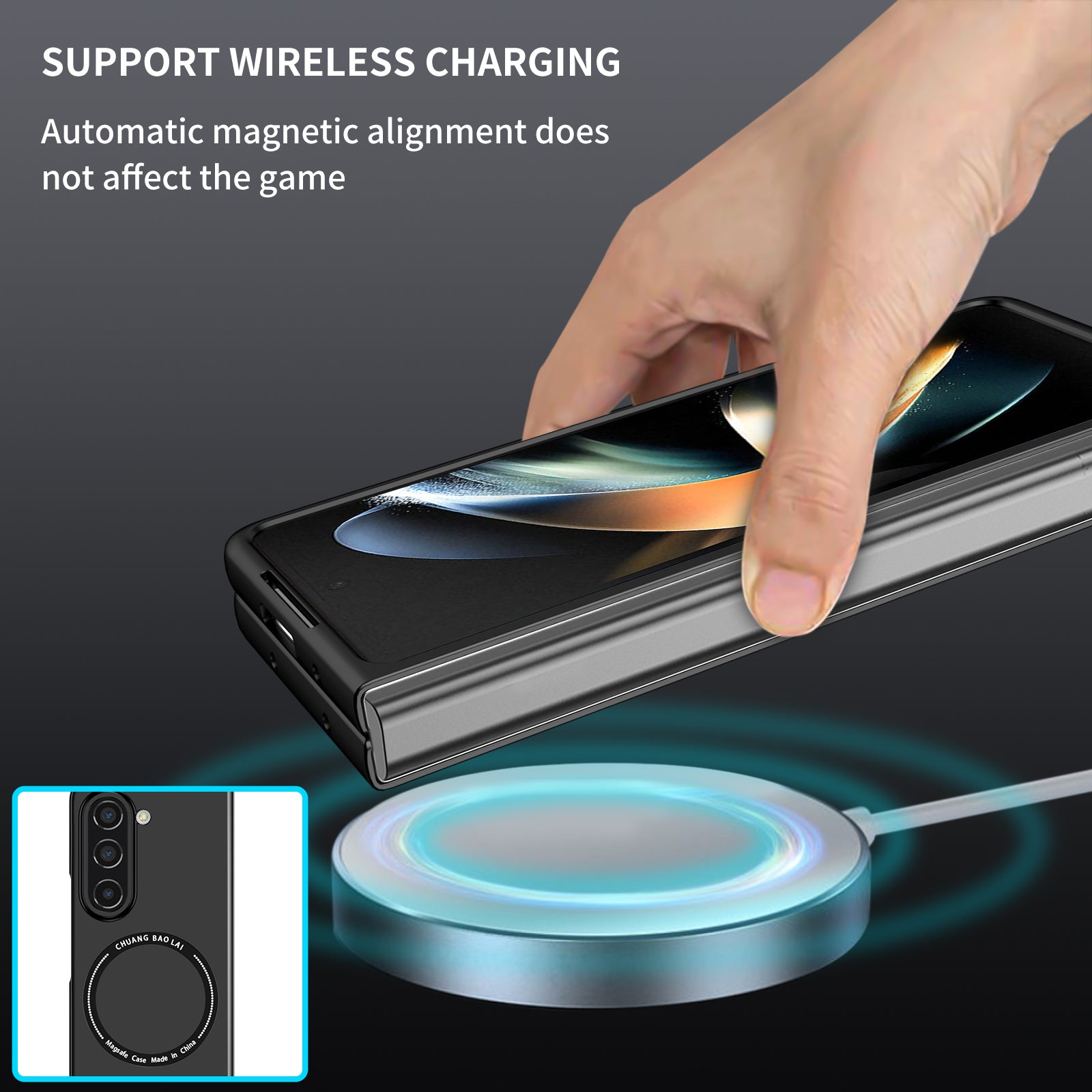Uniqkart for Samsung Galaxy Z Fold5 5G Hard PC Phone Case Magnetic Cover Compatible with MagSafe - Black