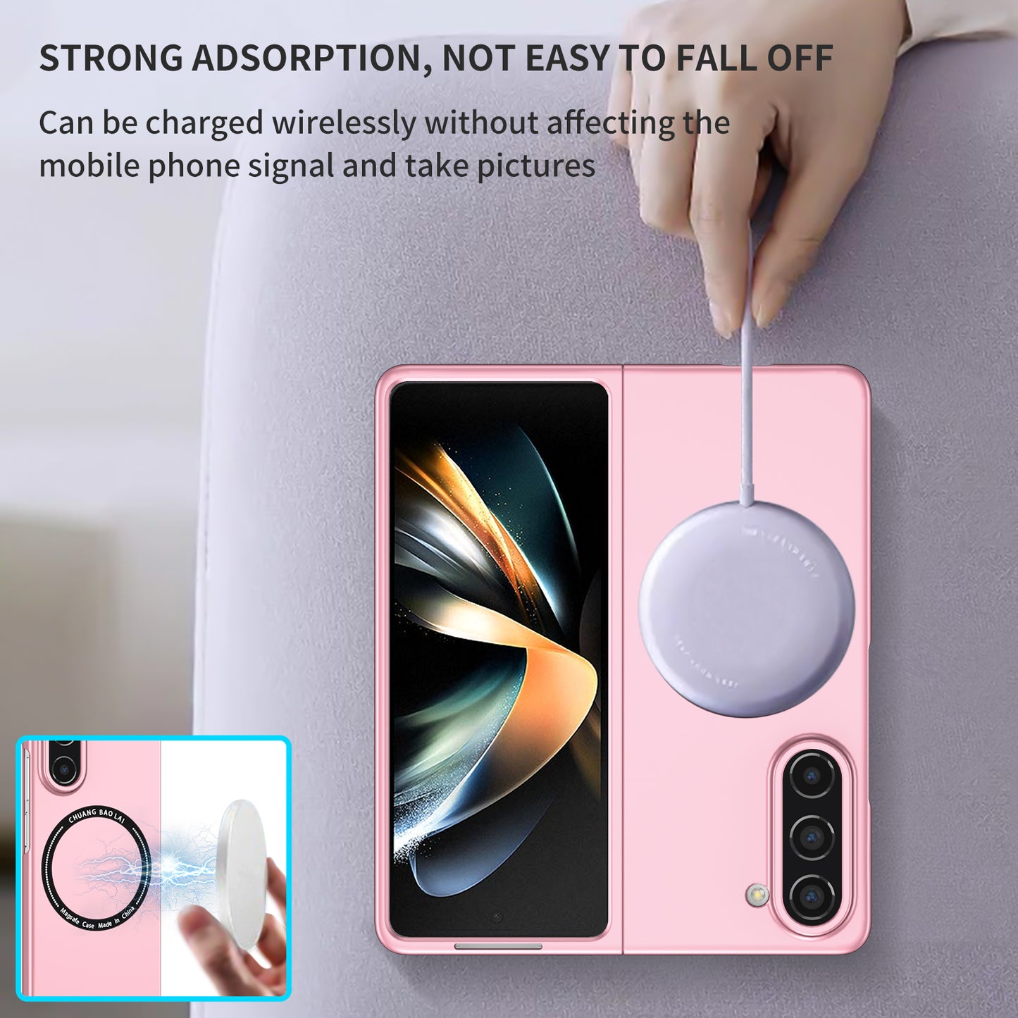 Uniqkart for Samsung Galaxy Z Fold5 5G Hard PC Phone Case Magnetic Cover Compatible with MagSafe - Pink