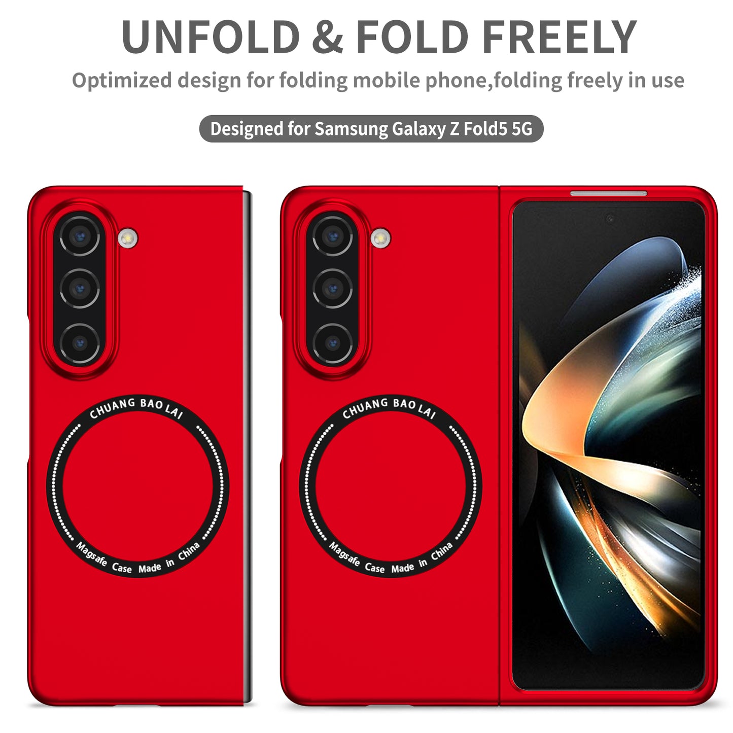 Uniqkart for Samsung Galaxy Z Fold5 5G Hard PC Phone Case Magnetic Cover Compatible with MagSafe - Red