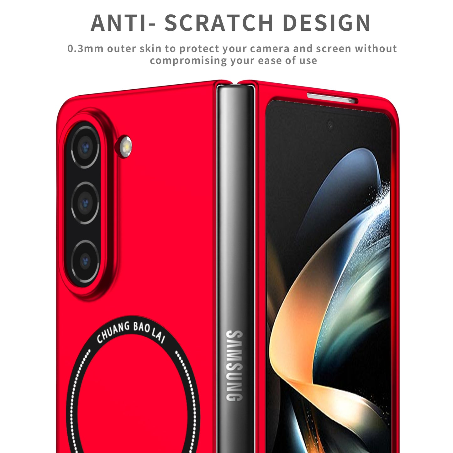 Uniqkart for Samsung Galaxy Z Fold5 5G Hard PC Phone Case Magnetic Cover Compatible with MagSafe - Red