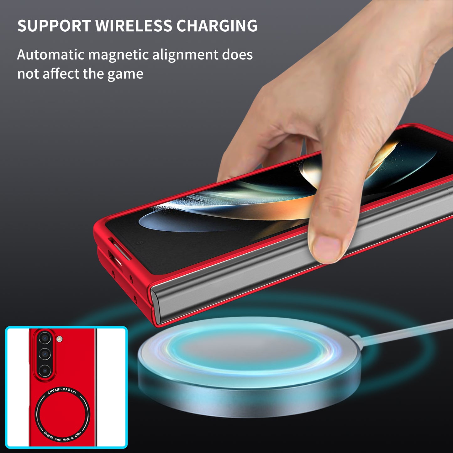 Uniqkart for Samsung Galaxy Z Fold5 5G Hard PC Phone Case Magnetic Cover Compatible with MagSafe - Red