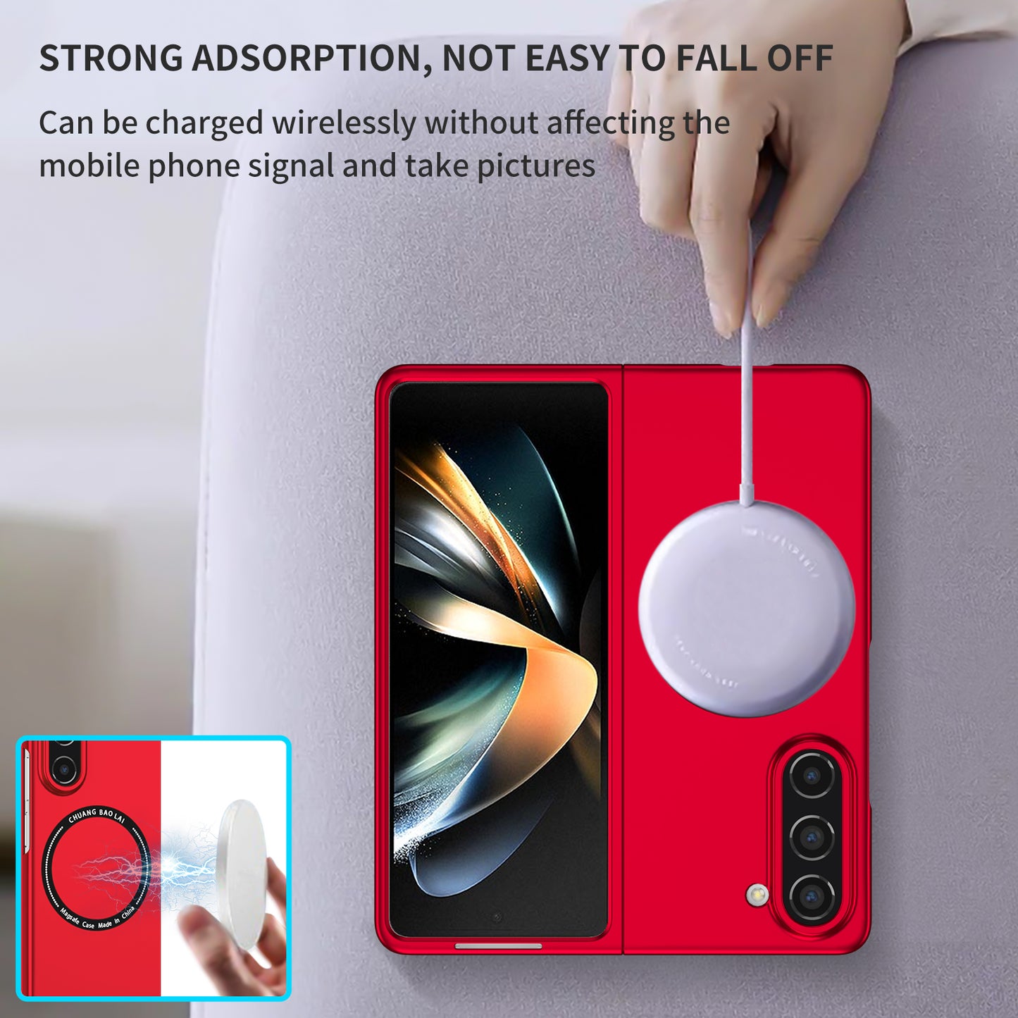 Uniqkart for Samsung Galaxy Z Fold5 5G Hard PC Phone Case Magnetic Cover Compatible with MagSafe - Red