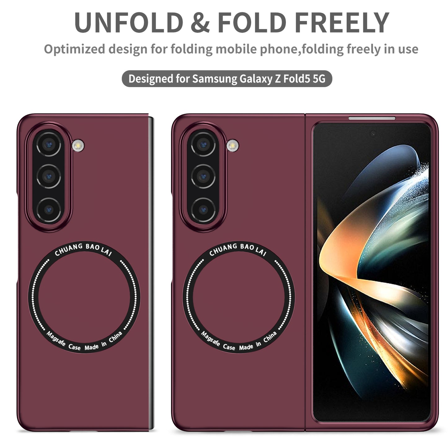 Uniqkart for Samsung Galaxy Z Fold5 5G Hard PC Phone Case Magnetic Cover Compatible with MagSafe - Wine Red