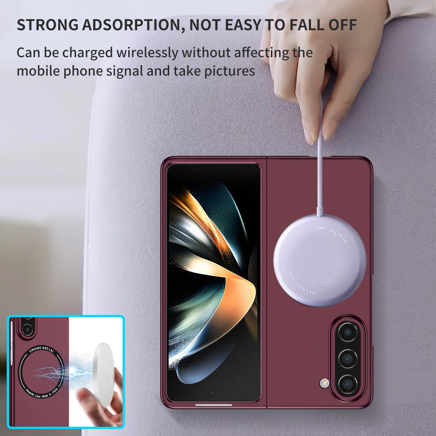 Uniqkart for Samsung Galaxy Z Fold5 5G Hard PC Phone Case Magnetic Cover Compatible with MagSafe - Wine Red