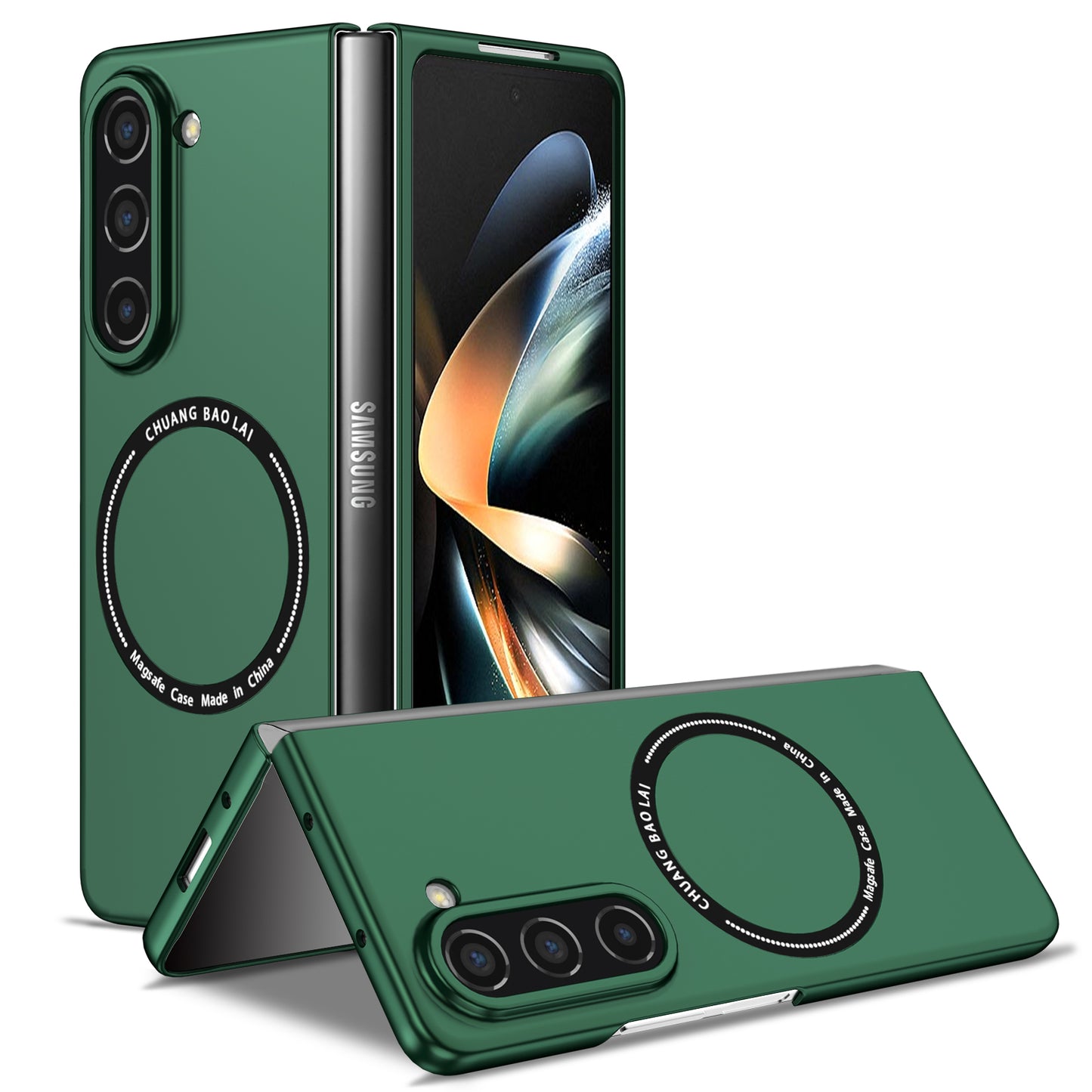 Uniqkart for Samsung Galaxy Z Fold5 5G Hard PC Phone Case Magnetic Cover Compatible with MagSafe - Blackish Green