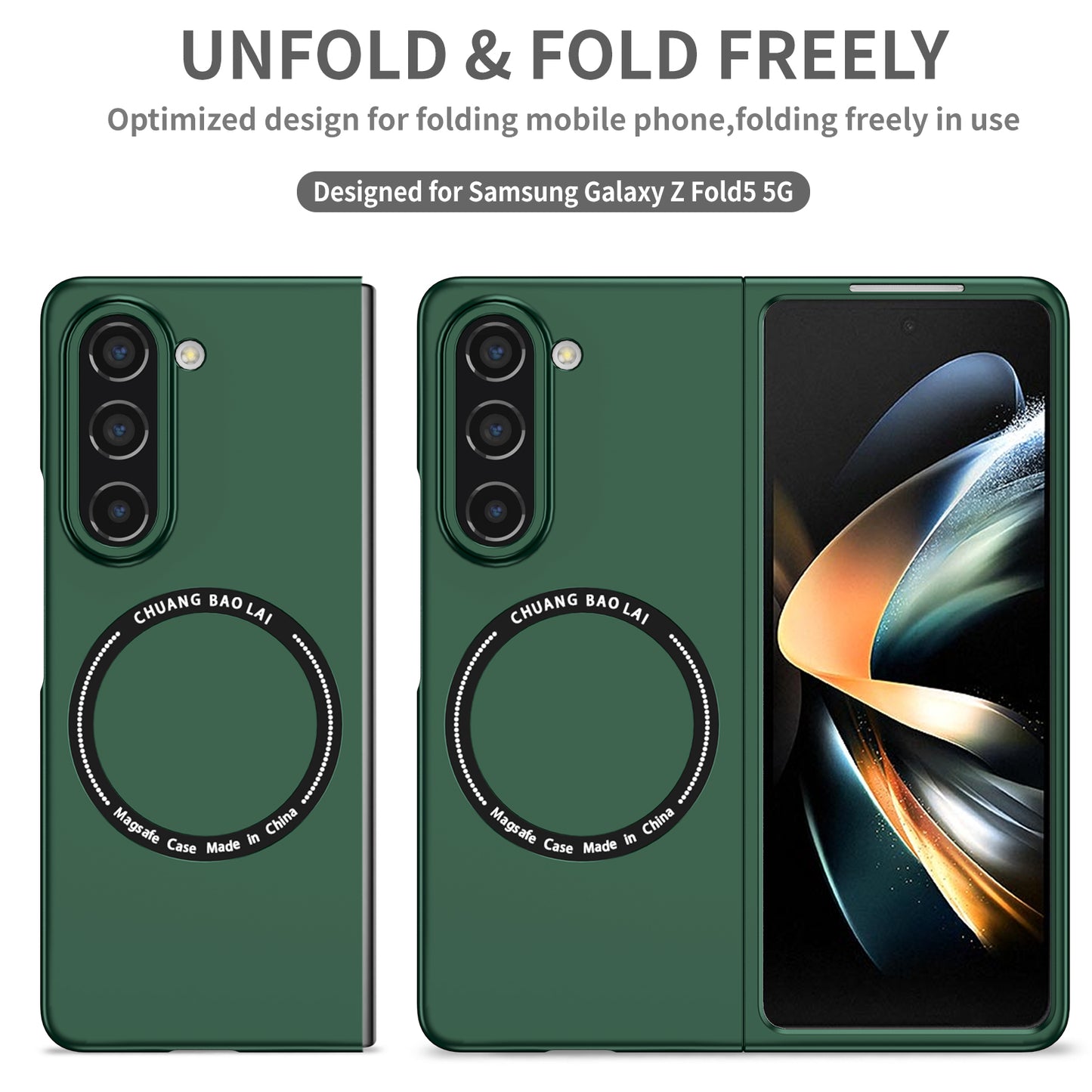 Uniqkart for Samsung Galaxy Z Fold5 5G Hard PC Phone Case Magnetic Cover Compatible with MagSafe - Blackish Green