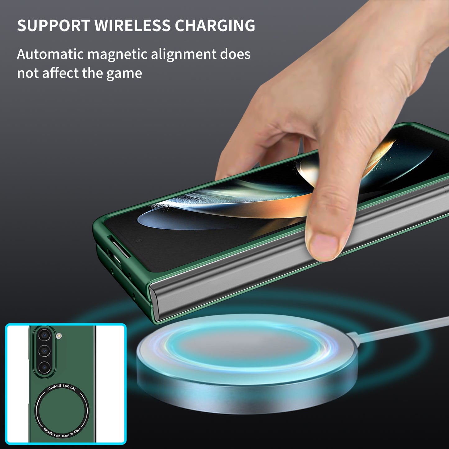 Uniqkart for Samsung Galaxy Z Fold5 5G Hard PC Phone Case Magnetic Cover Compatible with MagSafe - Blackish Green