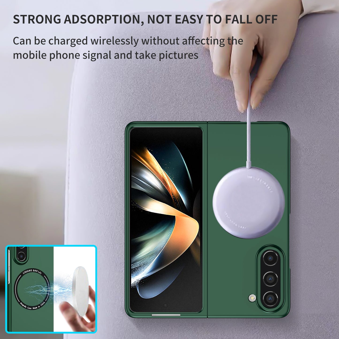 Uniqkart for Samsung Galaxy Z Fold5 5G Hard PC Phone Case Magnetic Cover Compatible with MagSafe - Blackish Green