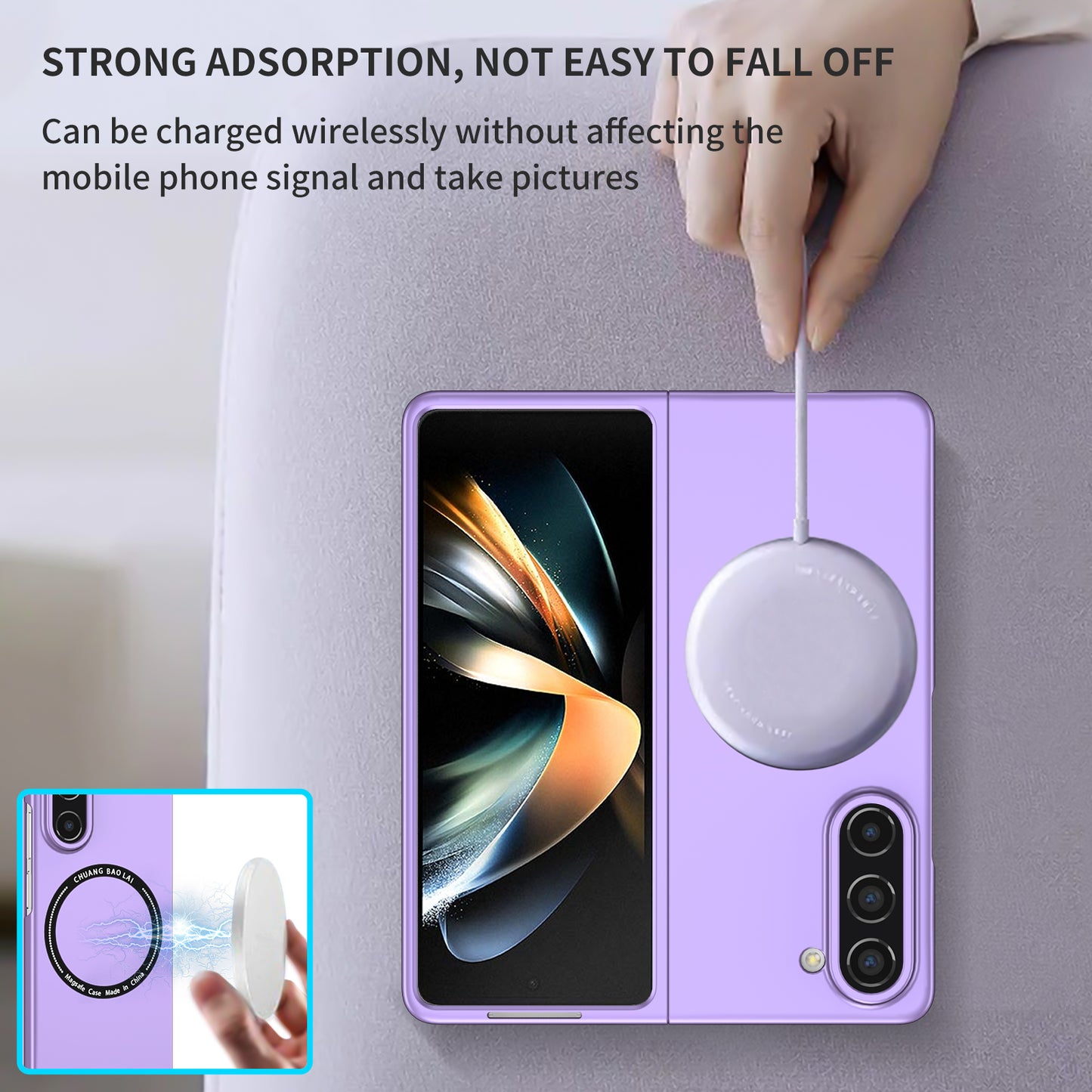 Uniqkart for Samsung Galaxy Z Fold5 5G Hard PC Phone Case Magnetic Cover Compatible with MagSafe - Purple