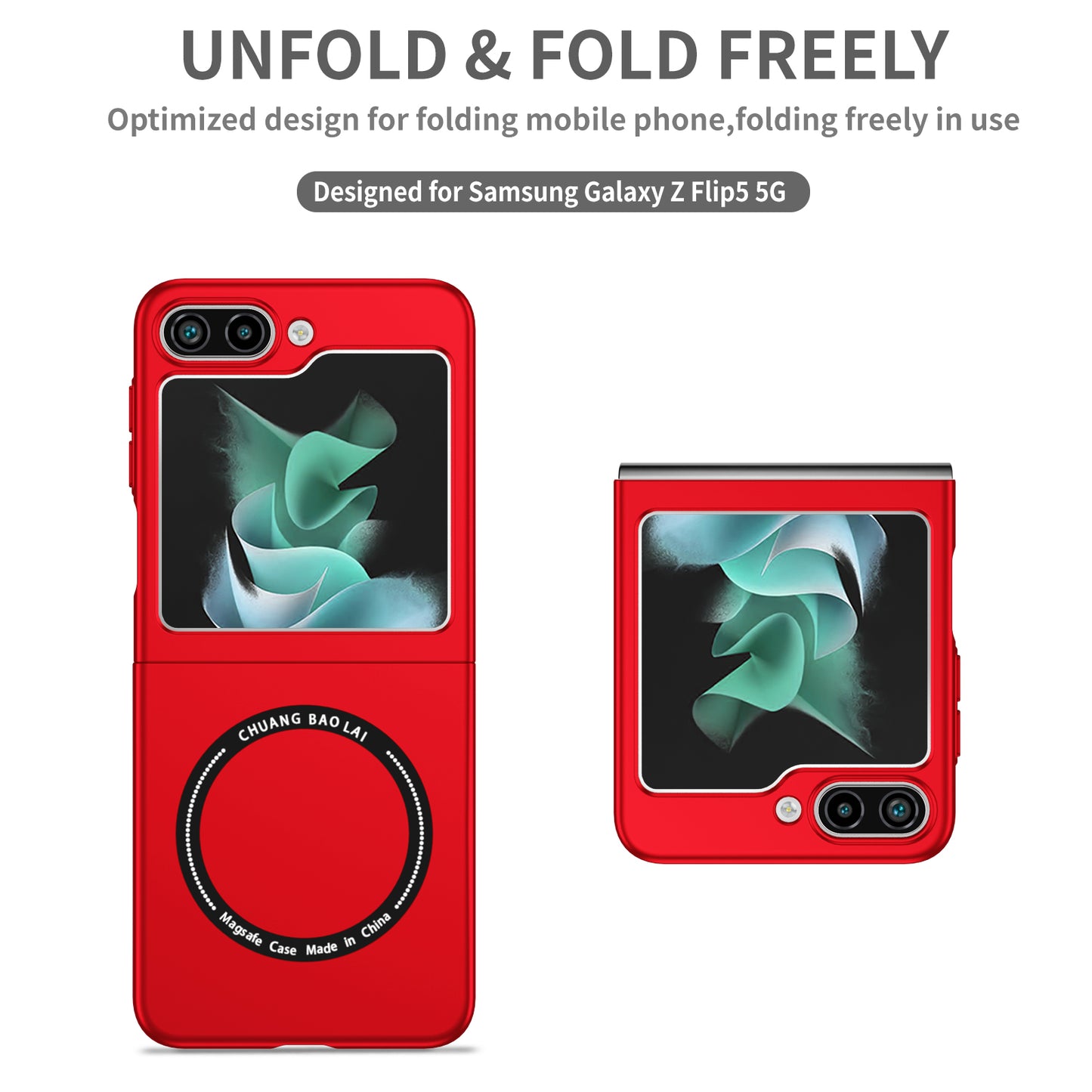 Uniqkart for Samsung Galaxy Z Flip5 5G Magnetic Phone Case Compatible with MagSafe Hard PC Back Cover - Red