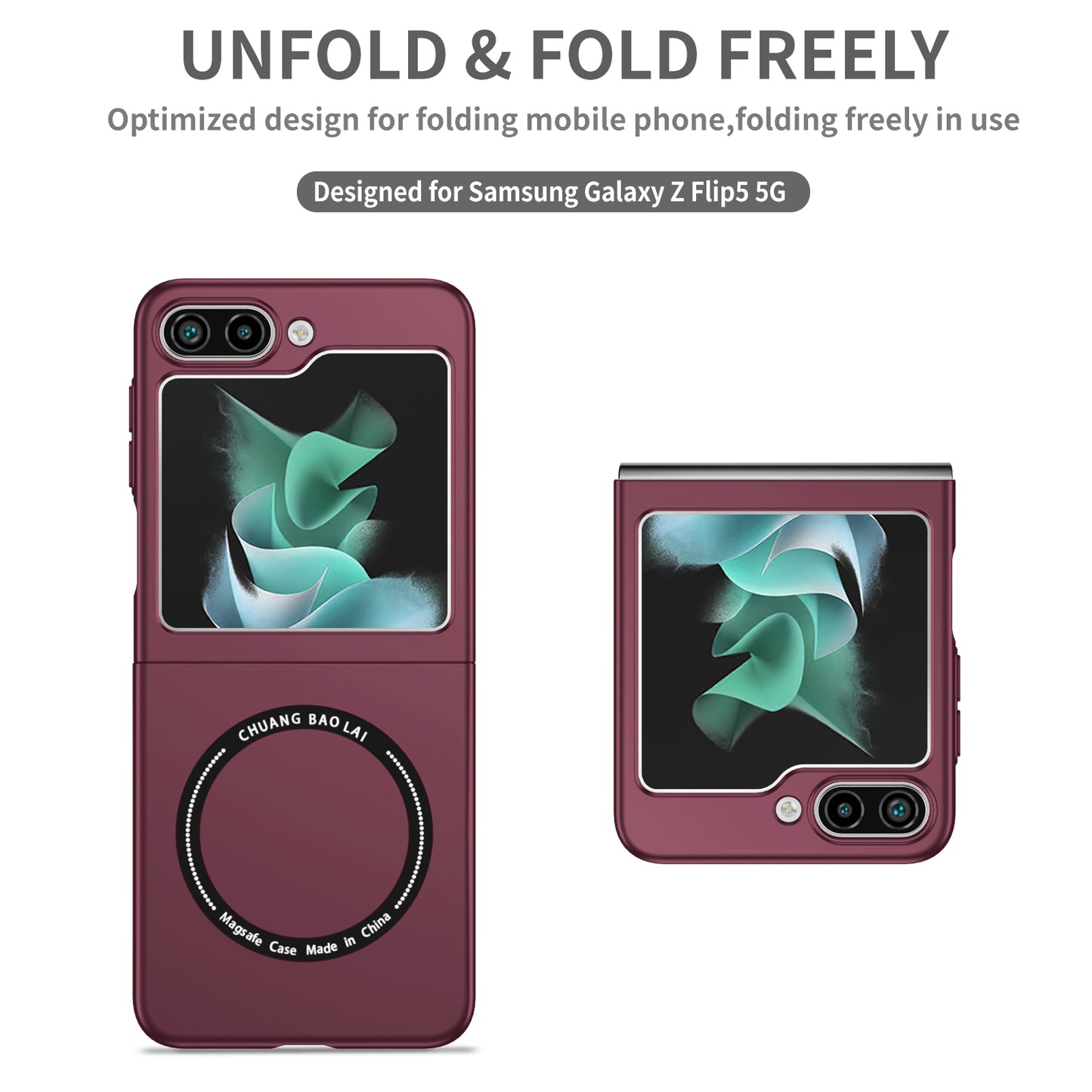 Uniqkart for Samsung Galaxy Z Flip5 5G Magnetic Phone Case Compatible with MagSafe Hard PC Back Cover - Wine Red