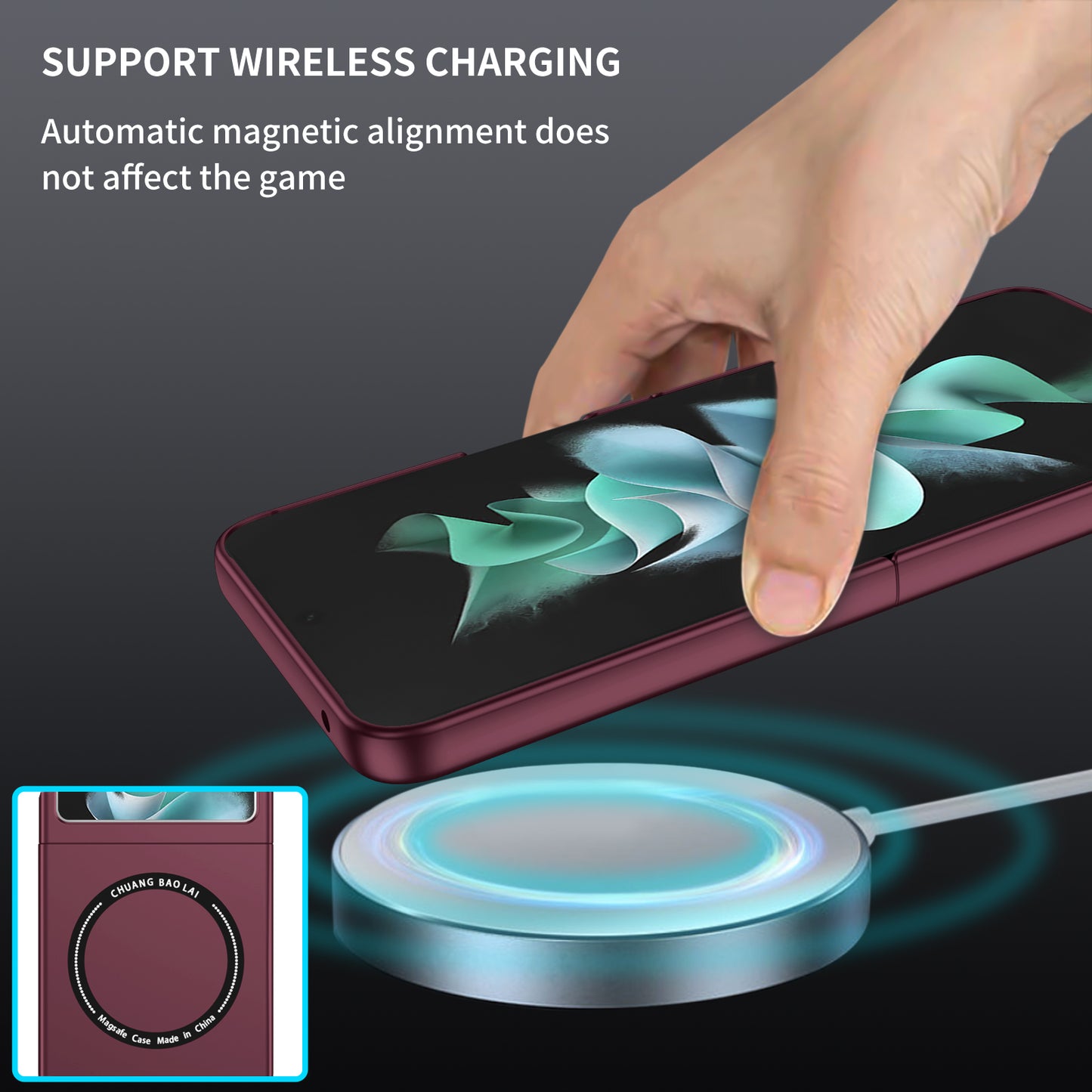 Uniqkart for Samsung Galaxy Z Flip5 5G Magnetic Phone Case Compatible with MagSafe Hard PC Back Cover - Wine Red
