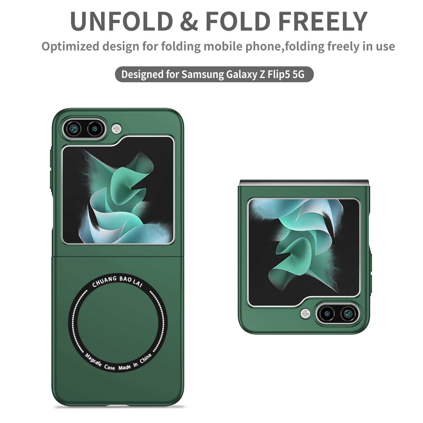 for Samsung Galaxy Z Flip5 5G Magnetic Phone Case Compatible with MagSafe Hard PC Back Cover - Blackish Green