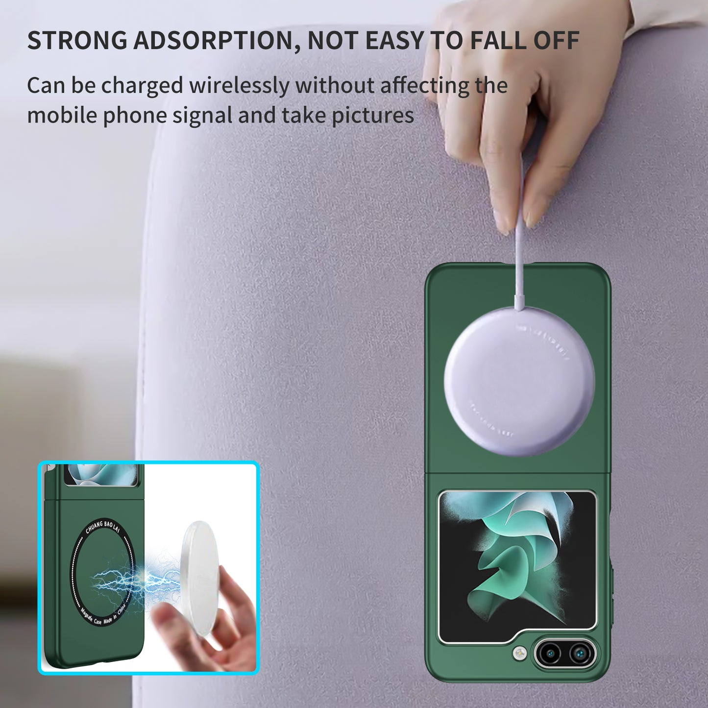 for Samsung Galaxy Z Flip5 5G Magnetic Phone Case Compatible with MagSafe Hard PC Back Cover - Blackish Green
