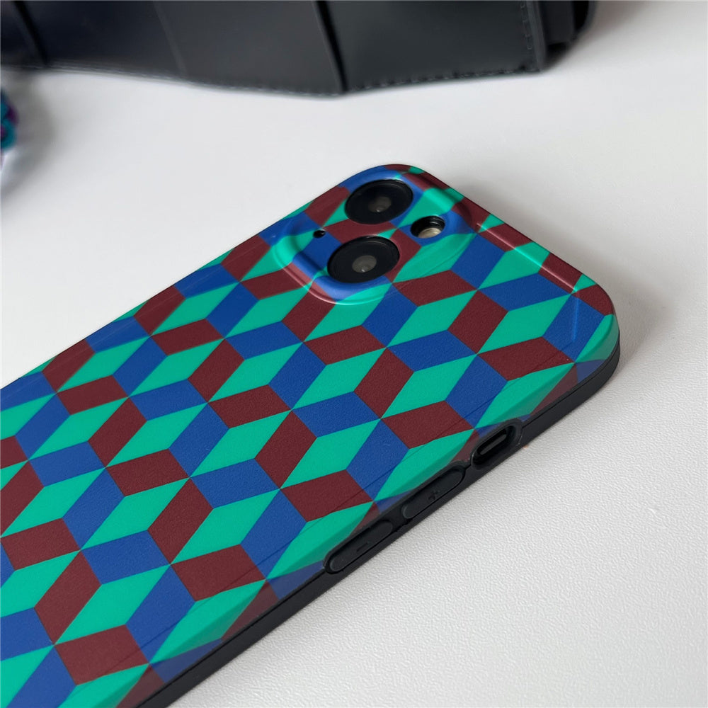 TPU Phone Case for iPhone 13 , Shockproof Cover Splicing Rhombus Pattern Phone Shell with Wrist Strap