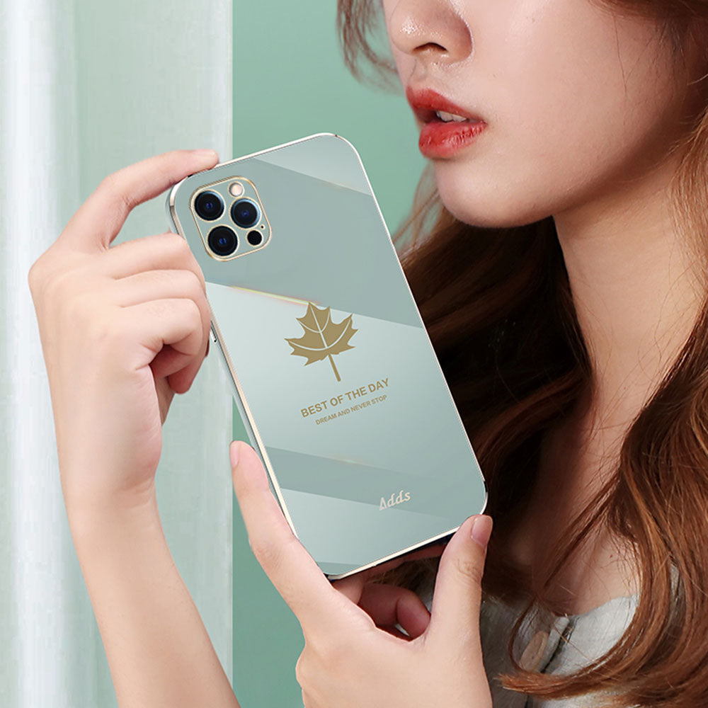 Anti-drop Phone Case for iPhone 12 Pro Max 6.7 inch Electroplated Maple Leaf Straight Edge TPU Cover - Black