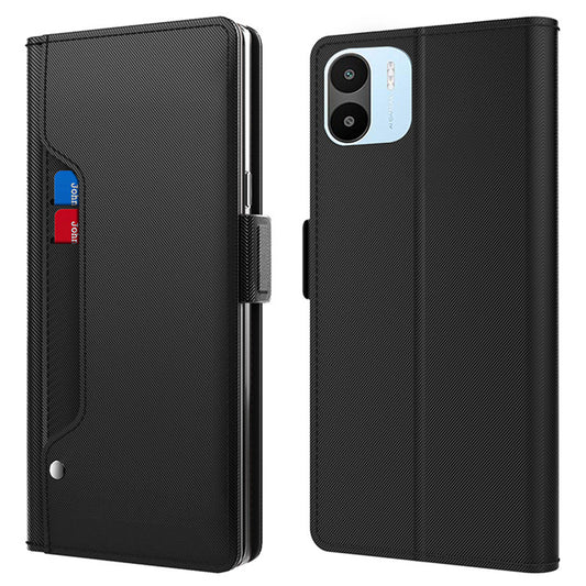 Uniqkart for Xiaomi Redmi A1 / A2 4G Mirror Design Shockproof Phone Case Card Holder PU Leather+TPU Cover - Black
