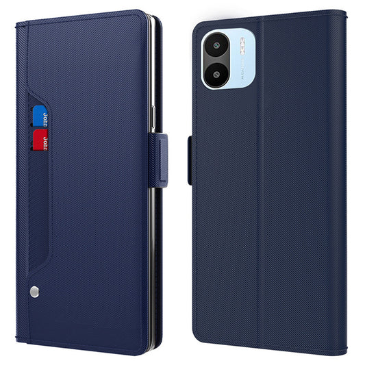 Uniqkart for Xiaomi Redmi A1 / A2 4G Mirror Design Shockproof Phone Case Card Holder PU Leather+TPU Cover - Blue