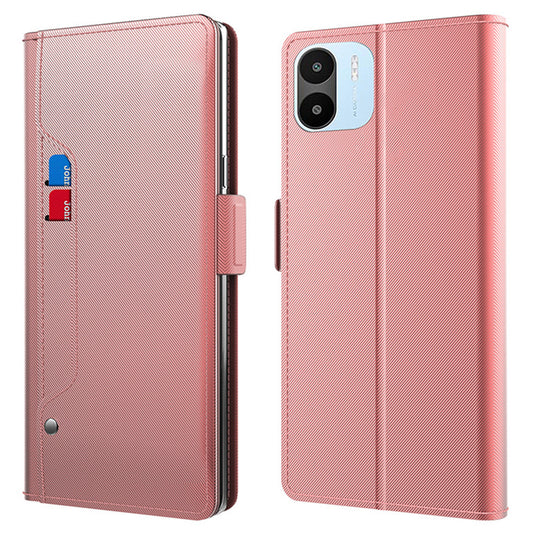 Uniqkart for Xiaomi Redmi A1 / A2 4G Mirror Design Shockproof Phone Case Card Holder PU Leather+TPU Cover - Rose Gold